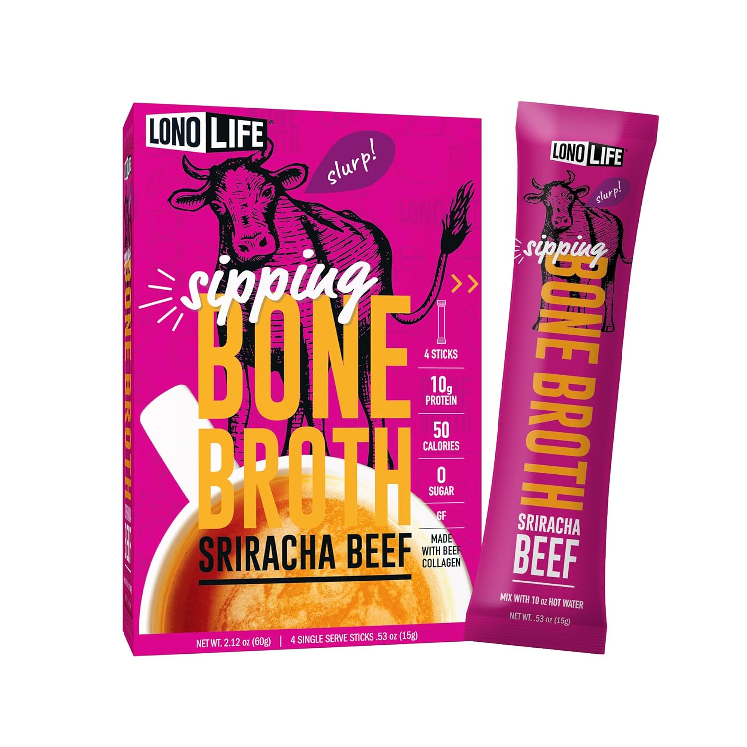 LonoLife Sriracha Beef Bone Broth Sticks 10g Collagen
