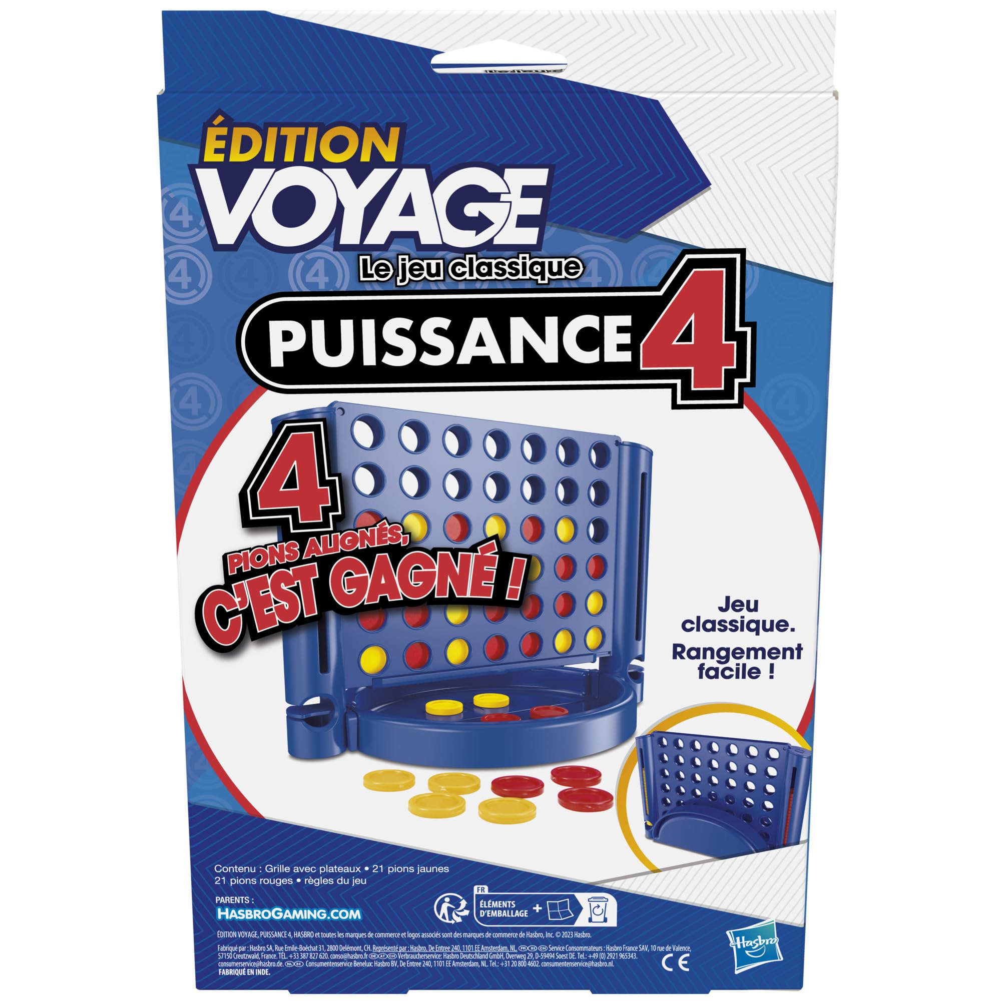 Hasbro Gaming Puissance 4 édition Voyage, Jeu de société, Portable et multijoueur, Jeux de Voyage, Jeux d'empilement pour Enfants à partir de 6 Ans - 4