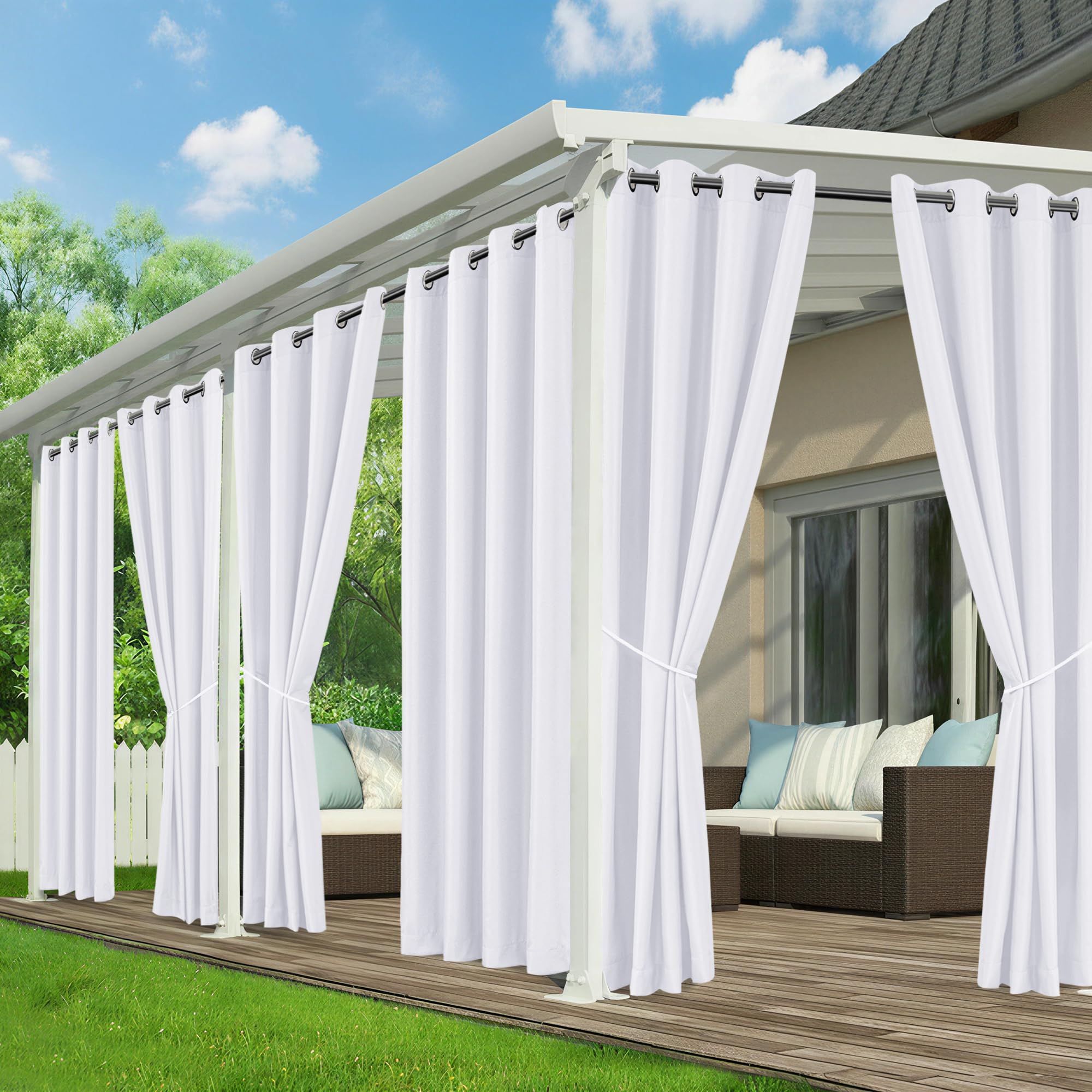 Photo 1 of RichSets White Outdoor Curtains for Patio Waterproof - 6 Panels Privacy Weatherproof Outside Curtains with Grommets for Pergola, Gazebo, Porch, Cabana, Balcony, 54 x 84 Inch