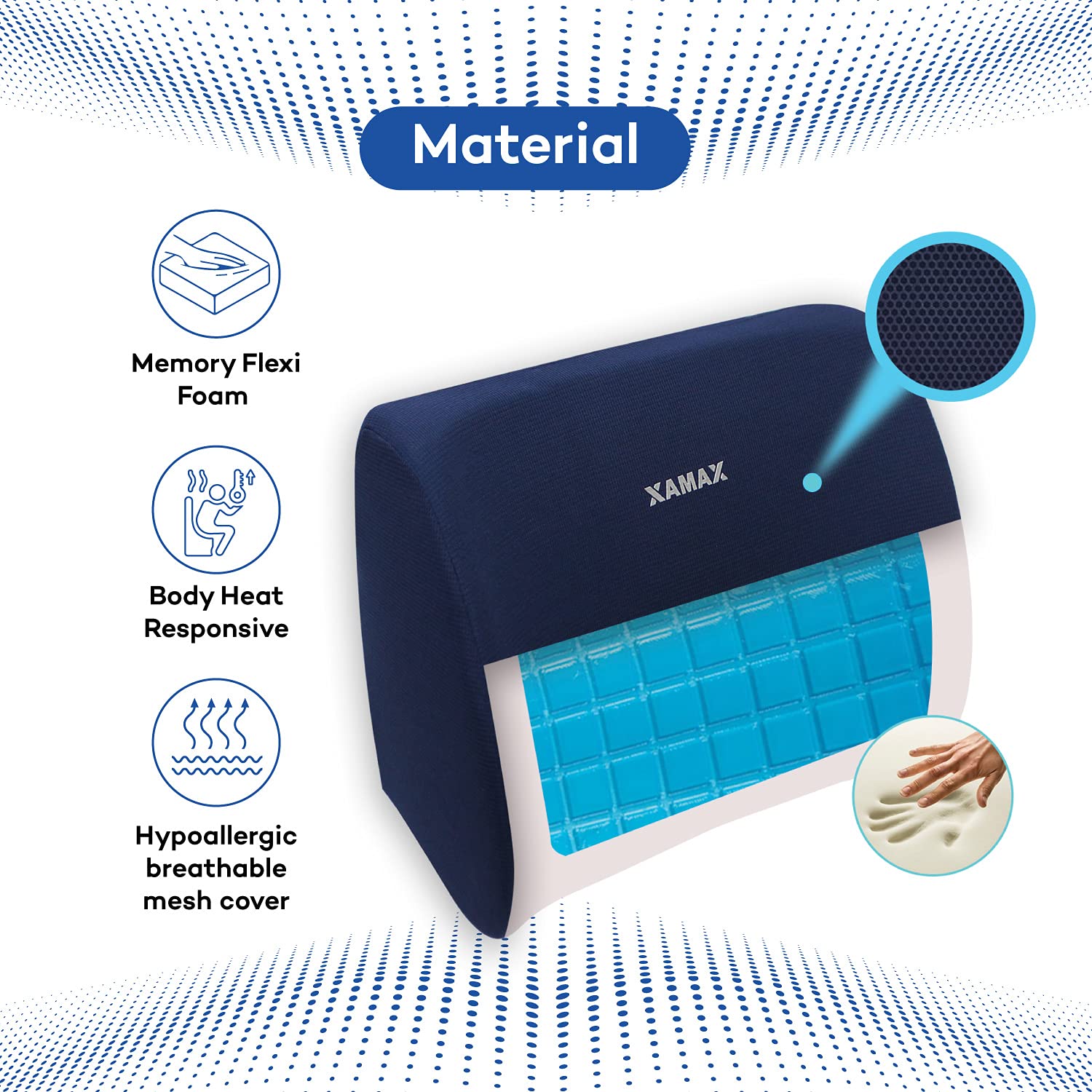 XAMAX 2nd Generation PRO L series LUMBAR SUPPORT Back Rest with Advanced POLY FLEXI FOAM,(Blue), Universal Size