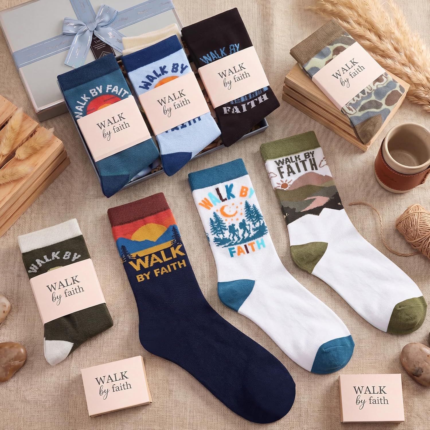 JenPen 8 Pairs Walk with Me Lds Sock Bulk for Men Mormon 2026 Youth Theme Bible Christian Socks Faith Baptism Gifts for Teens Men Women Missionary Church Youth Conference