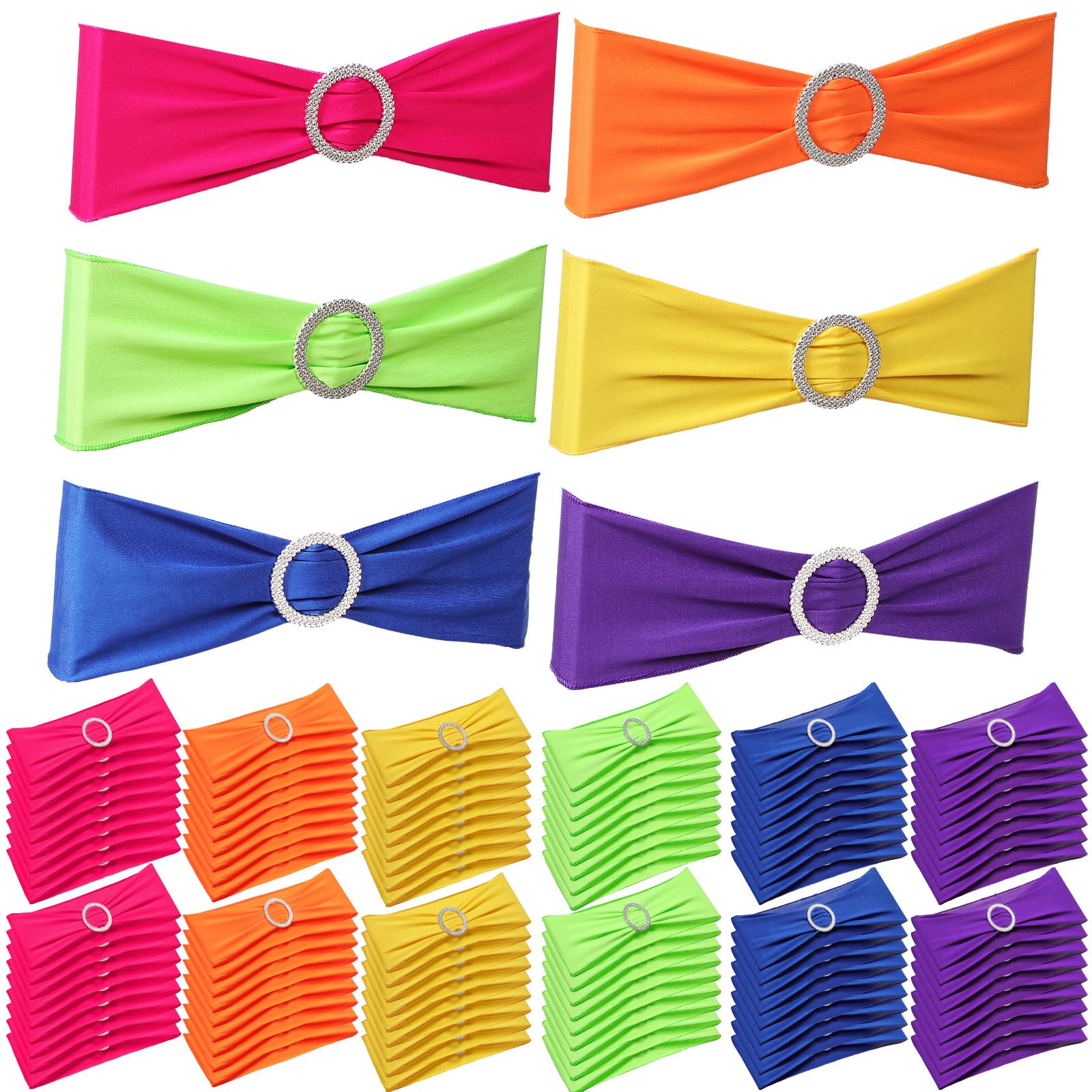 Newwiee 120 Pieces Spandex Stretch Chair Sashes with Buckle,Solid
