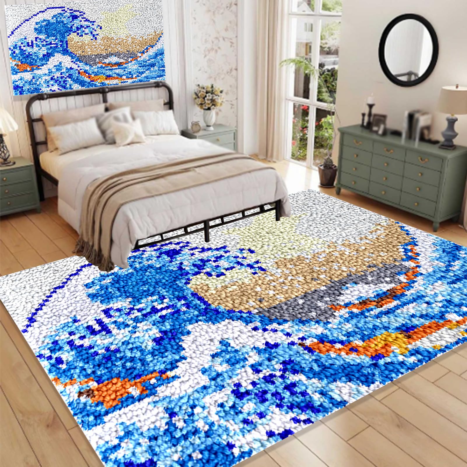 Kit Gancio di Chiusura Tappeto, Kit da Ricamo Tappeto Fai da Te Fare, Tappeto per Uncinetto Latch Hook Rug Kit per Adulti, Kit per Fabbricare Tappeti a Punto Croce, per Decorazione Casa 61 x 87 cm