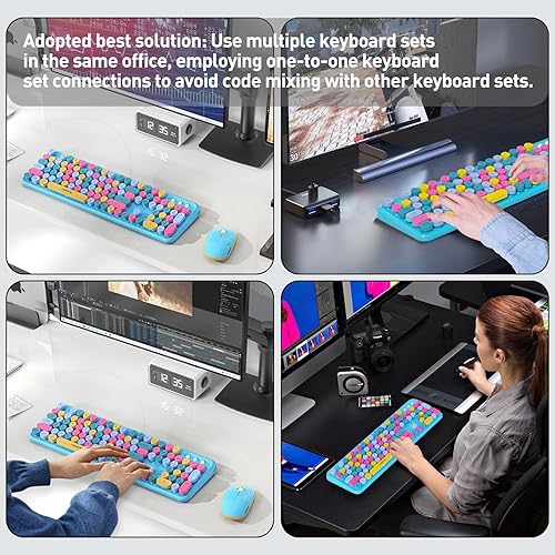 Miniatura 7 de FOPETT Juego de teclado y mouse inalámbricos de 2.4 GHz con botón de interruptor, teclado de tamaño completo, compatible con