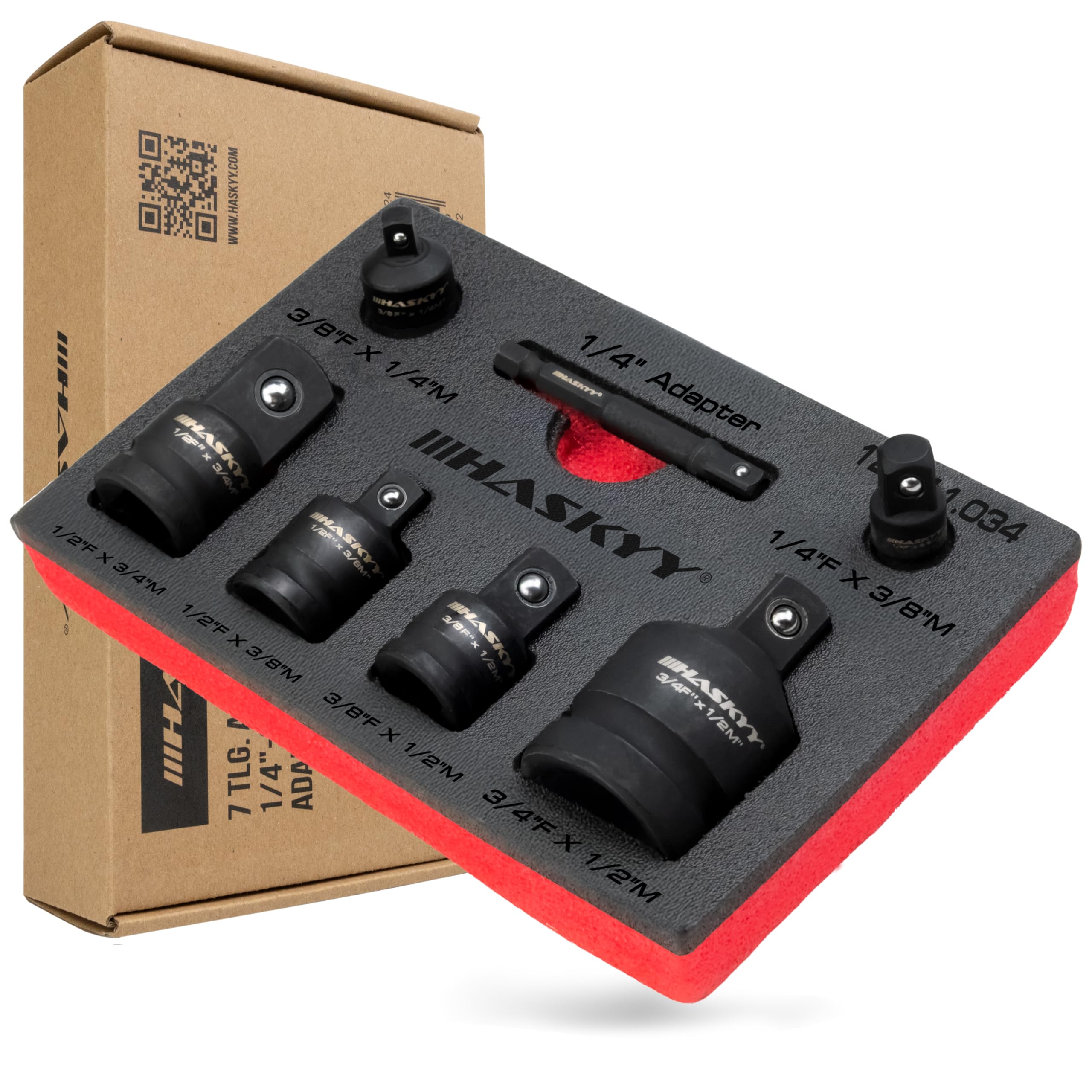 HASKYY Zestaw adapterów do wkrętarki udarowej 1/4" 3/8" 1/2" 3/4" do wkrętarki akumulatorowej, grzechotki i klucza dynamometrycznego – zestaw adapterów do kluczy nasadowych ze stali
