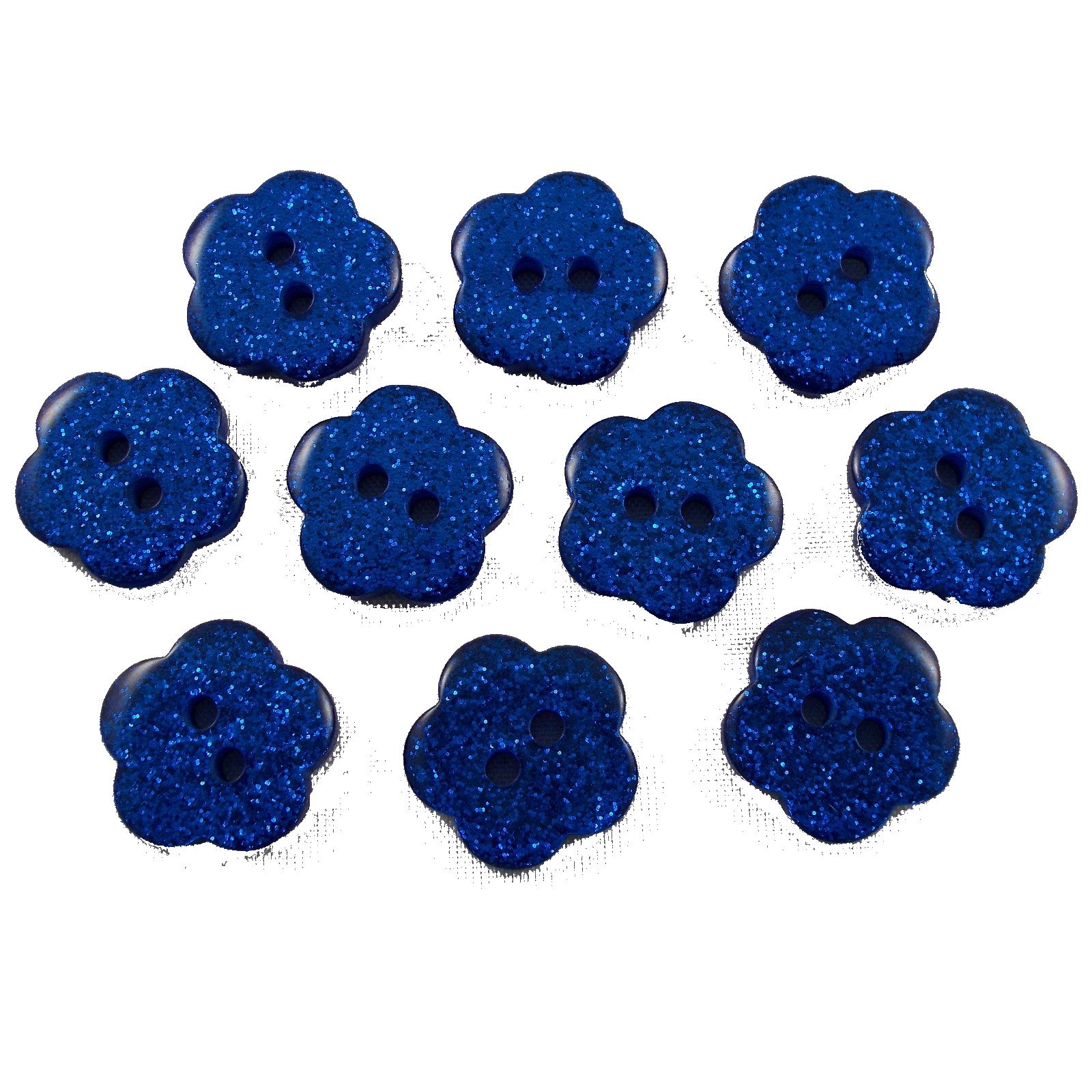 Push The Button Blue Colour Glitter Flower Shape Buttons 10Mm Pack Of 10 (Blue)