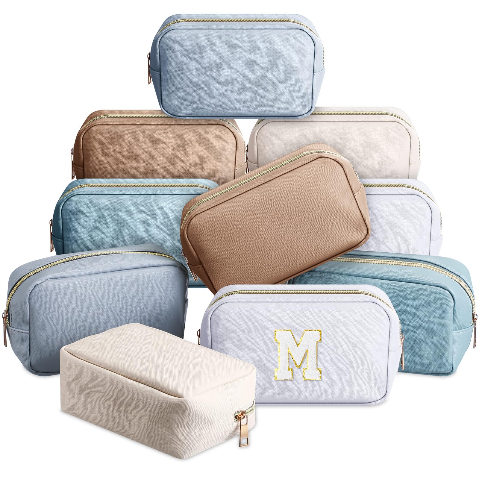 Sweetude 10 Pcs Makeup Bag Bulk for Women Preppy Gift PU Leather Cosmetic Bag Small Skincare Toiletry Pouch Mother Travel Cosmetic Pouch for