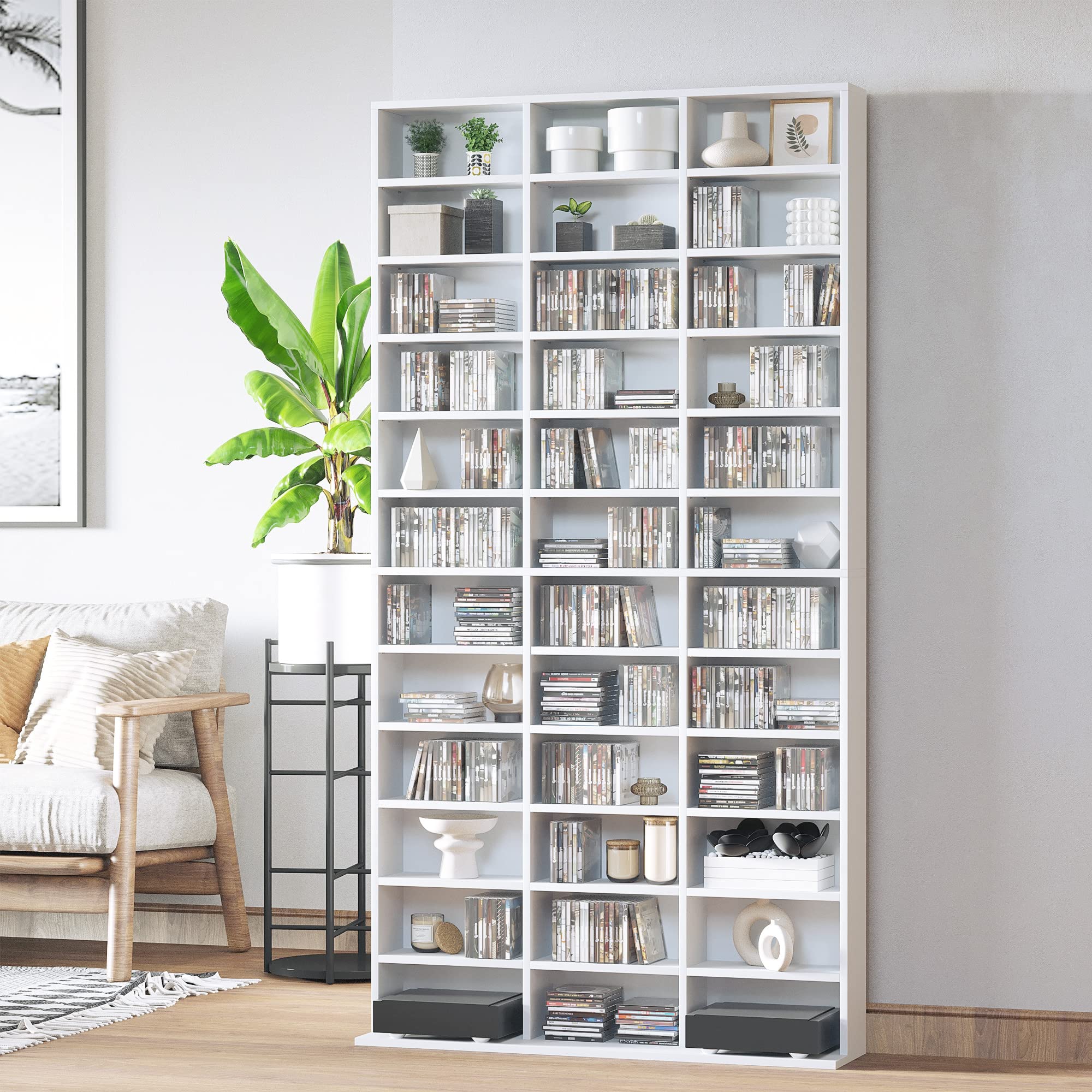 HOMCOM CD/DVD Regal Aufbewahrungsmöbel für 1116 CDs 36 höhenverstellbare Fächer 195 x 102 x 23,5 cm Weiß