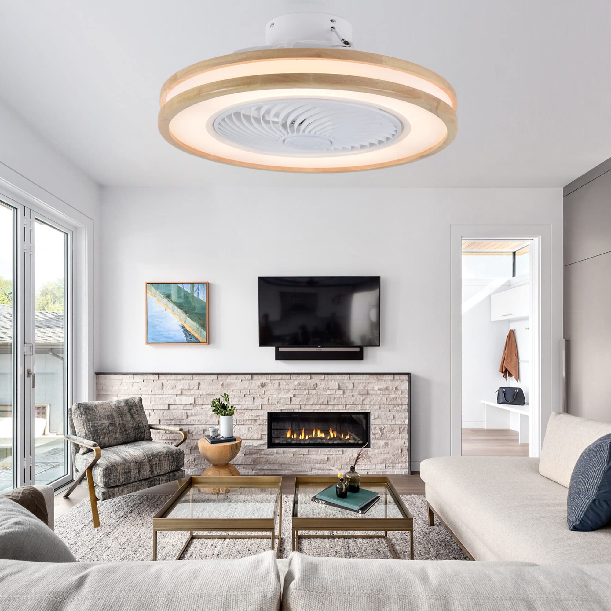 Moderne LED Dimmable Bois Lustre Ventilateur De Plafond LED Avec Telecommande Silencieux Lustre Plafonnier Moteur DC Réversible 6 Vitesses Pour Chambre Salon Plafonnier Led-A