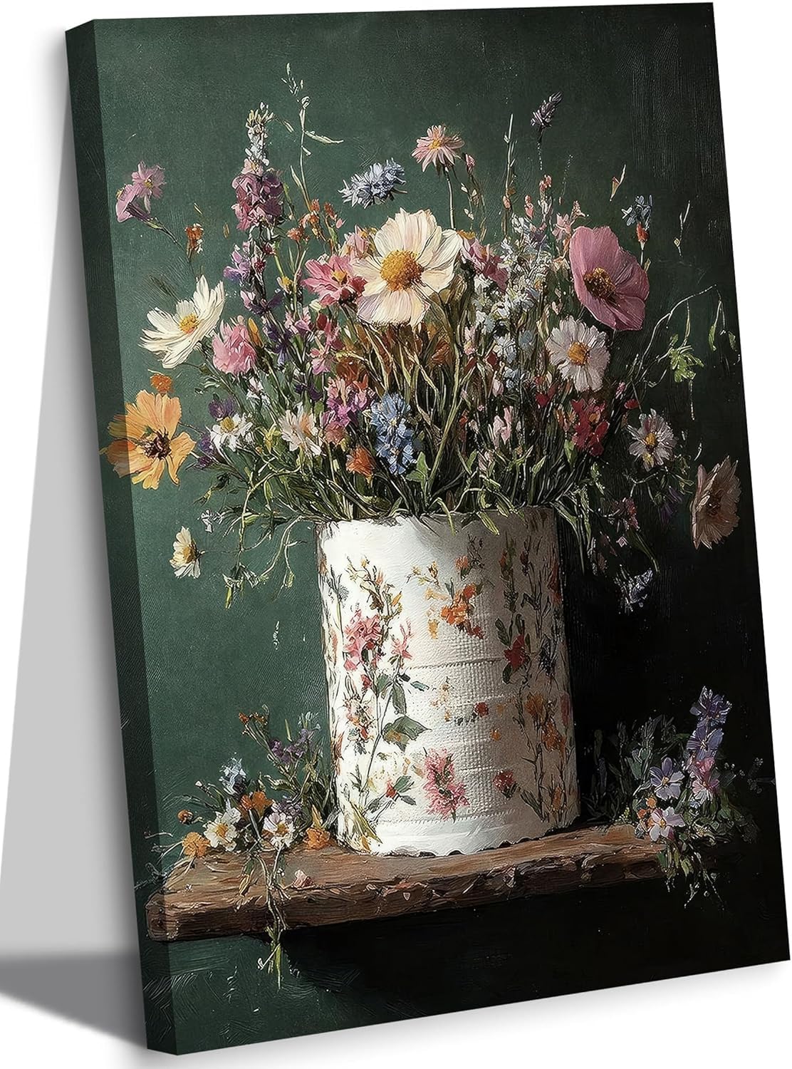 lianyibo Whimsical Bathroom Canvas Wall Art,Toilet Paper Floral Poster Print,Rustic Farmhouse Botanical Flower Picture(60x90/Frameless)