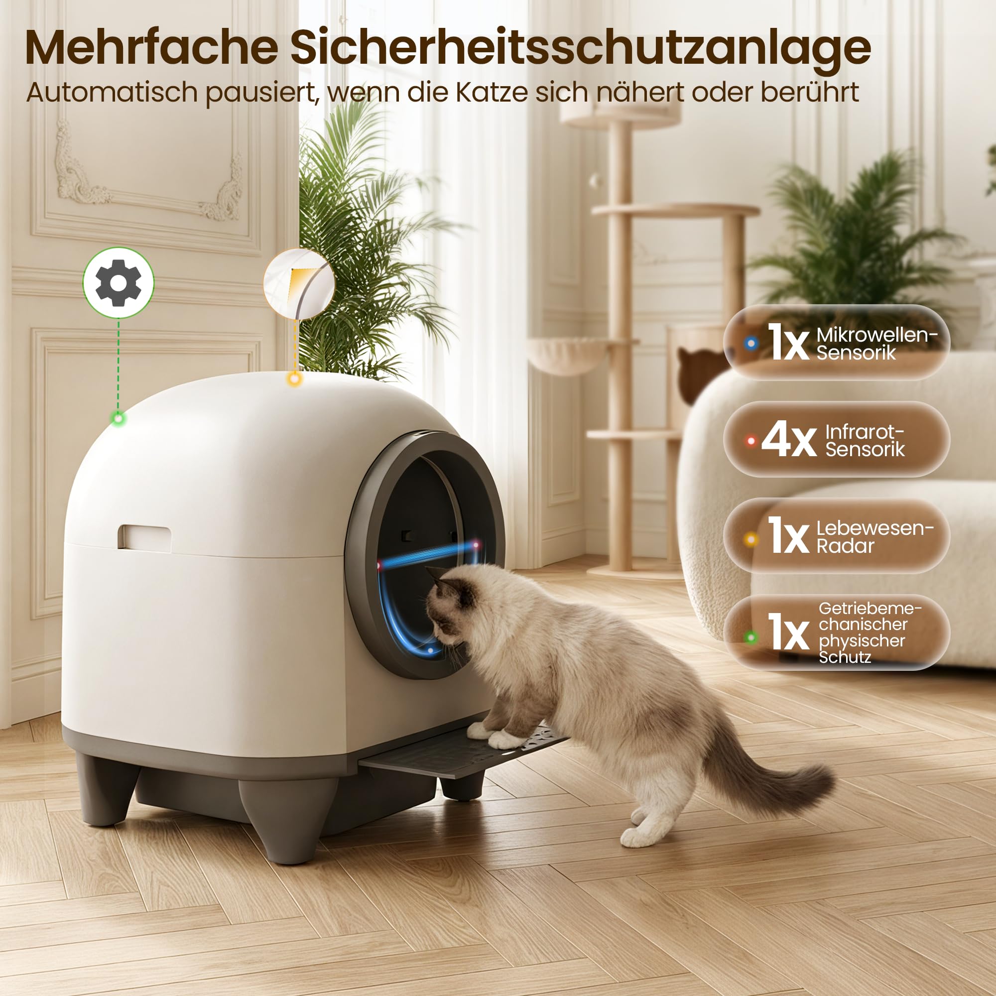 Devoko katzenklo selbstreinigend, 90L selbstreinigende katzentoilette mit niedrigem Einstieg/großem Raum/Geruchsentferner, APP-gesteuerte katzenklo mit Sicherheitssensor inklusive Katzenmatte.