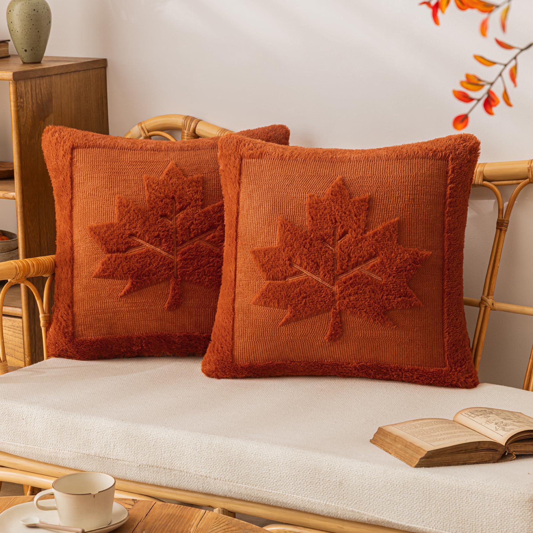 COSIBONO Maple Leaf Embroidered Fall Pillow Covers