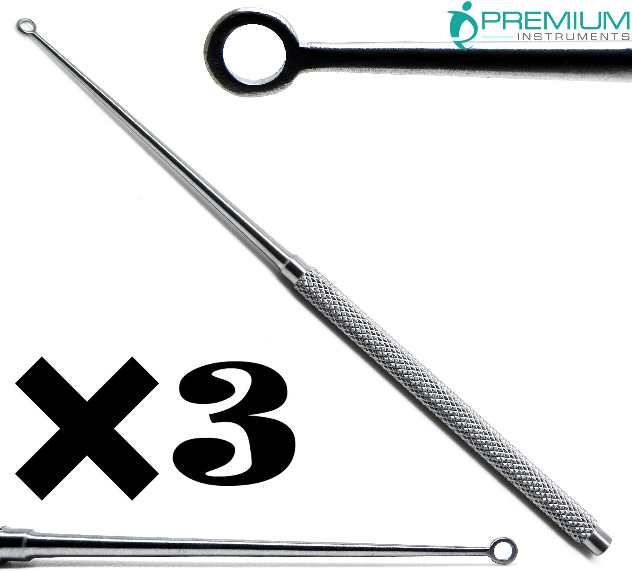 3× Buck Ear Blunt Curette #2 Surgical Straight 6.5