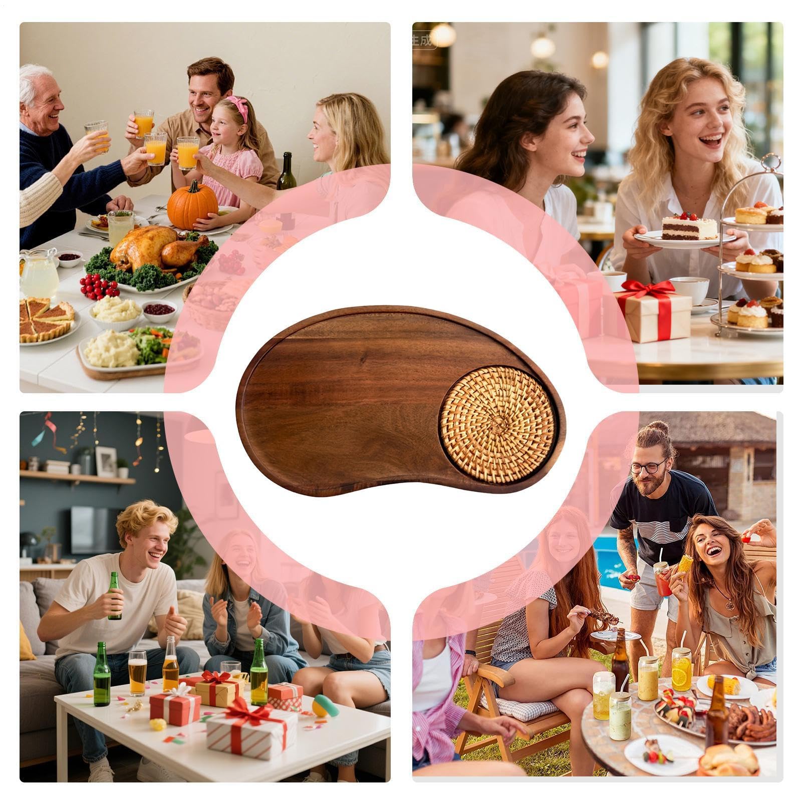 Bandejas Decorativas para Mesa De Centro Tablas De Servir De Madera | Bandeja de Desayuno Para Hogar, Mesa, Cafetería, Desayuno Y Almuerzo, Patio, Aperitivo, Y Té De La Tarde