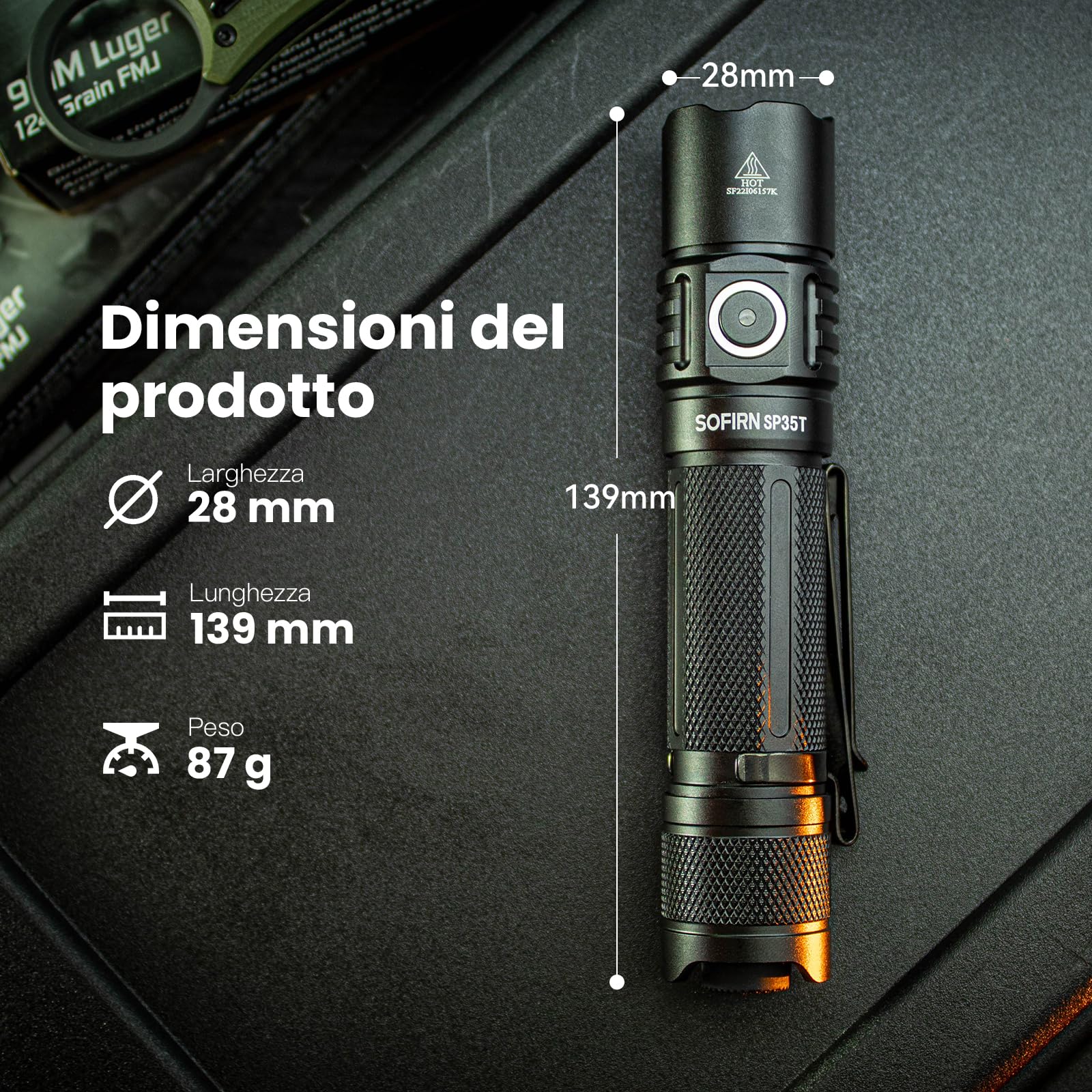 Sofirn SP35T torcia tattica con fondina torcia, 3800 lumen con doppio interruttore, 8 modalità di luce, torcia a LED, IPX8, USB-C, torcia ricaricabile per caccia, campeggio, corsa e pesca