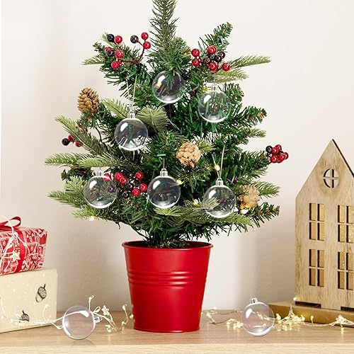 Miniatura 7 de HealthSTEC 24 bolas de adornos iridiscentes, decoraciones de Navidad, adornos de plástico iridiscente transparente con hilo plateado, decoraciones