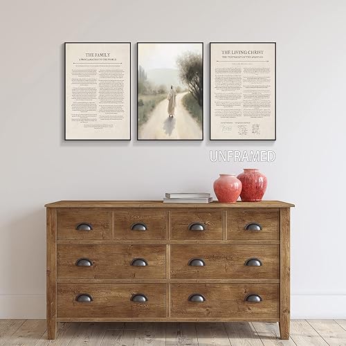 Miniatura 5 de QUTBAG 3 piezas de arte de pared en lienzo con la proclamación de la familia de Cristo viviente, póster de arte mormón con pintura de Jesús,