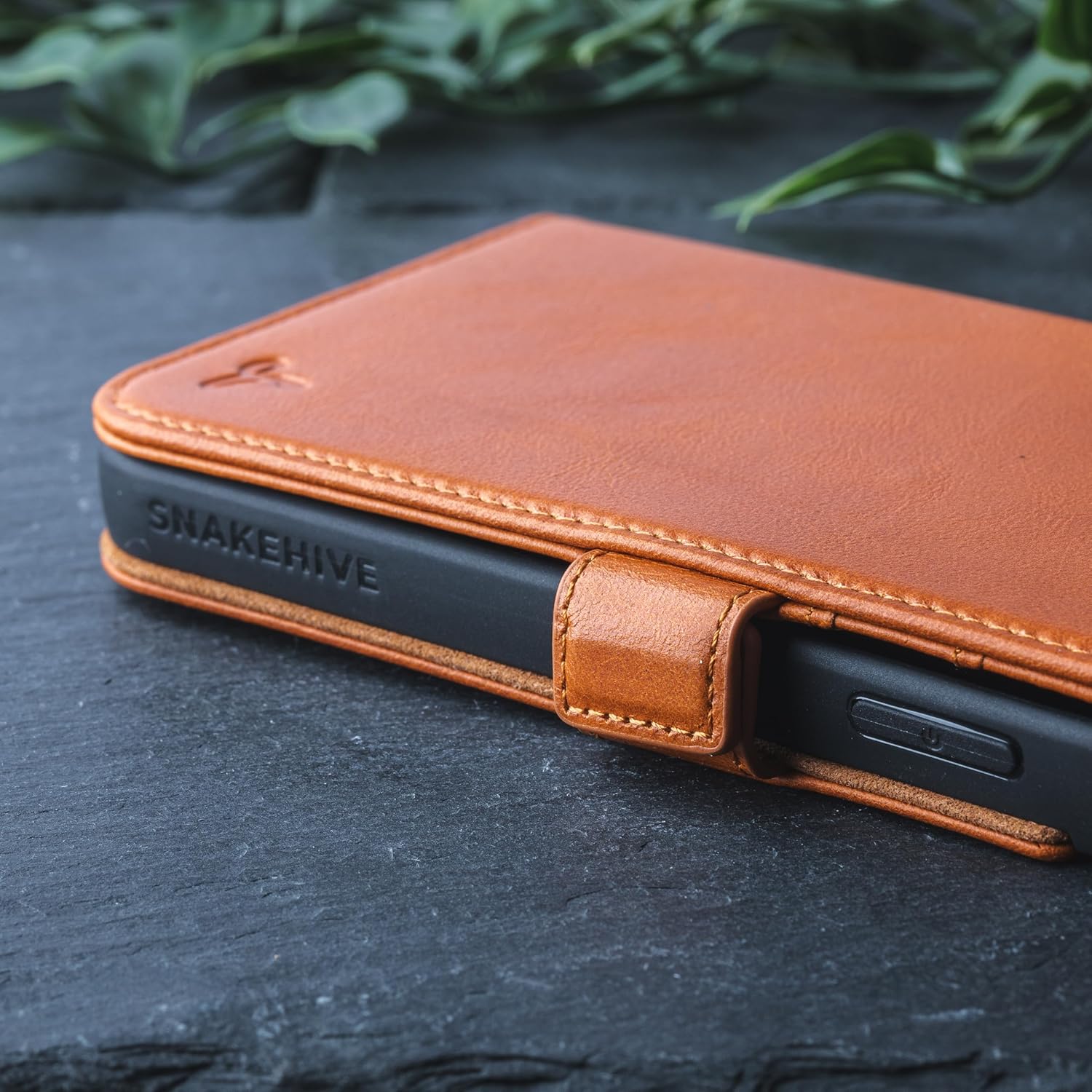 Snakehive Genuine Leather Wallet Case for iPhone 15 Plus – Flip Cover with Card Slots & Stand (Smooth Tan)