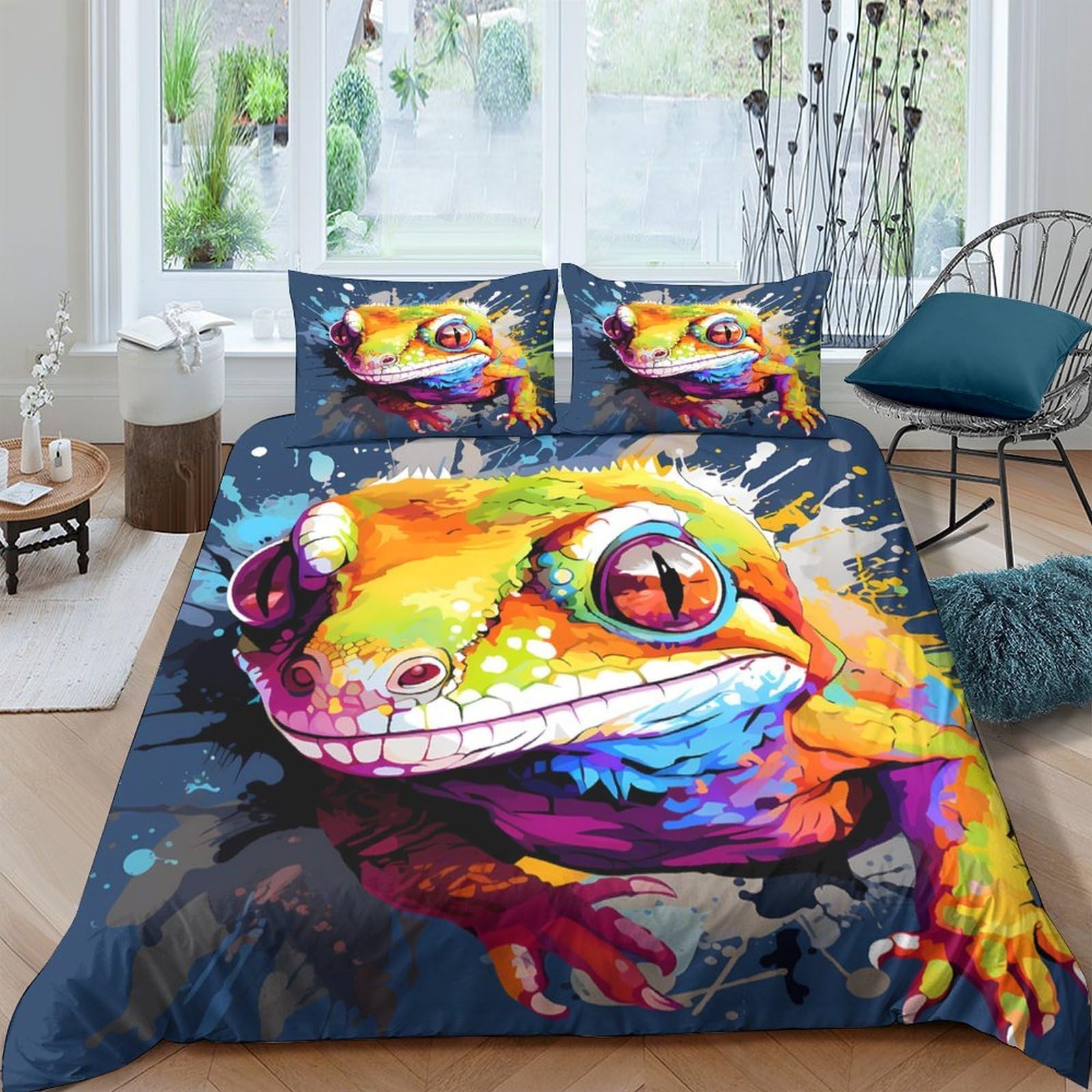 Ctjqhvkz Style-6 3D Printed Colorful Frog Fitted Sheet Microfiber Soft Breathable Artistic Lizard Bed Cover For Bedroom Guest Room Decor Single（135X200cm）