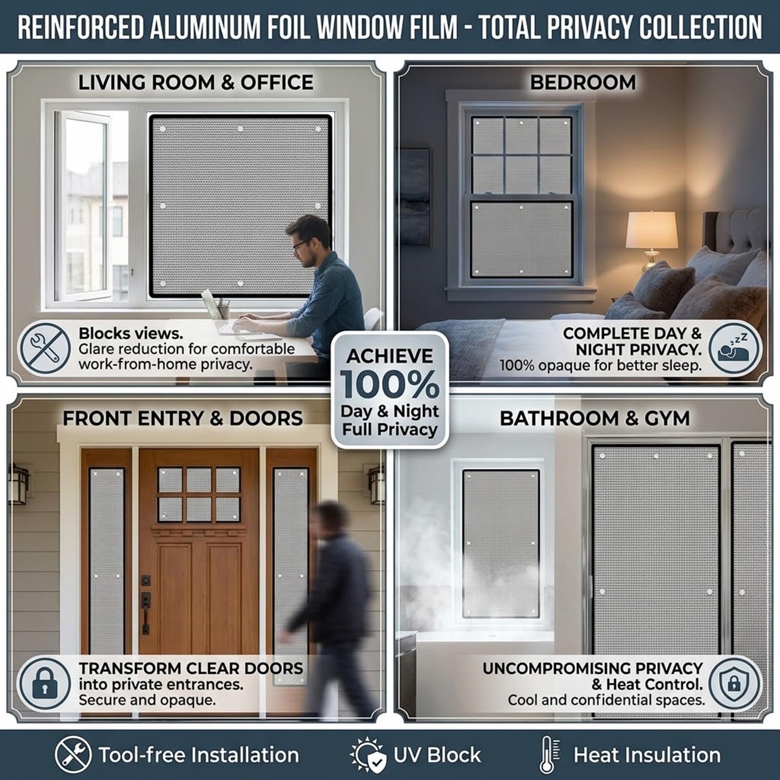 Fensterfolie Sonnenschutzfolie Sichtschutz Wärmeisolierung 99% Verdunkelung Doppelte Aluminium Isolierfolie 9mm mit Saugnäpfen Verdunkelungsfolie Thermische Dachfenster(Gray,90x140 cm)