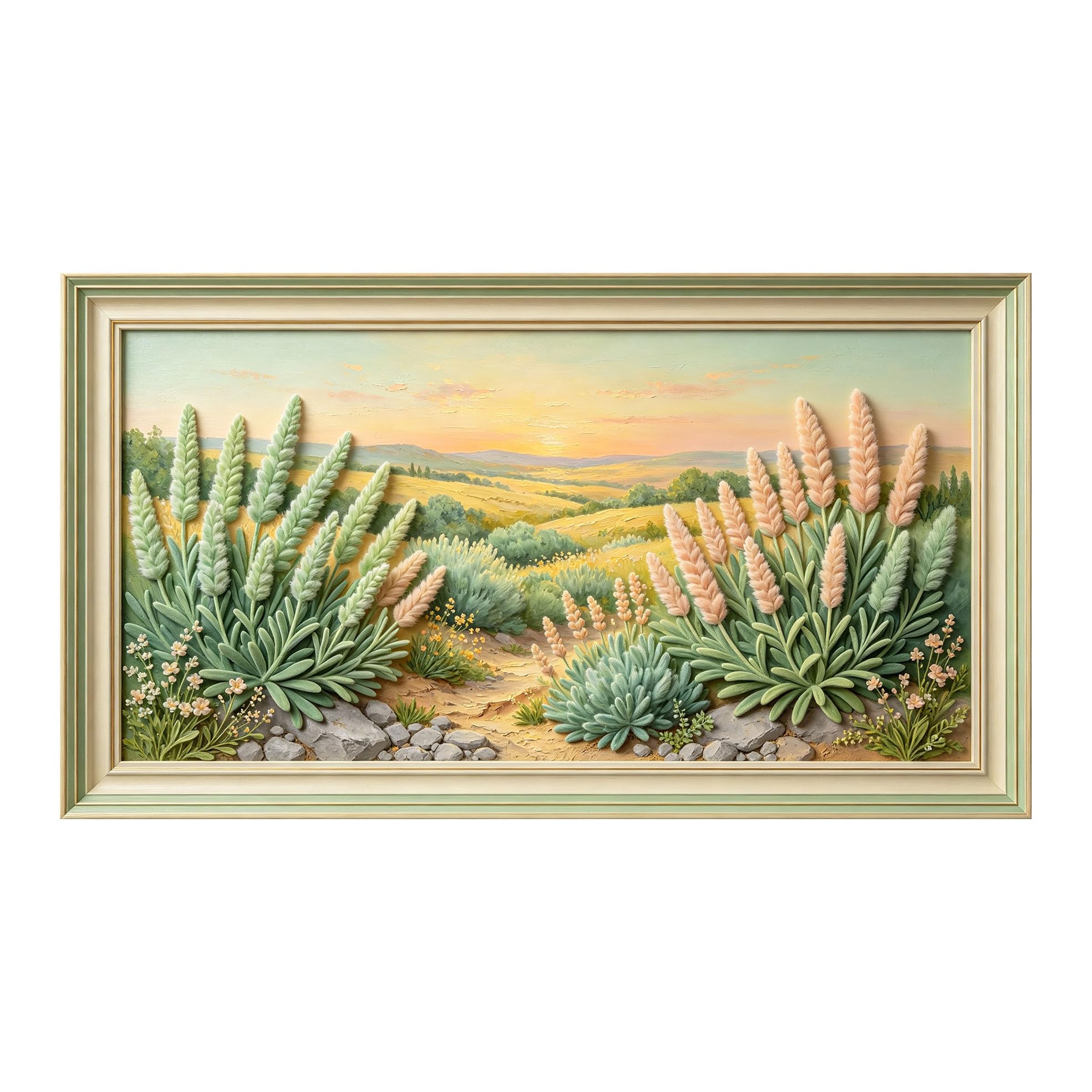 Murasolite 3D Framed Wall Art Pastoral Meadow Landscape Oil Painting SelfAdhesive Fabric Mural Wall Decor， Peel and Stick No Damage to Wall， AntiFall Safe Design for Bedroom Living Room