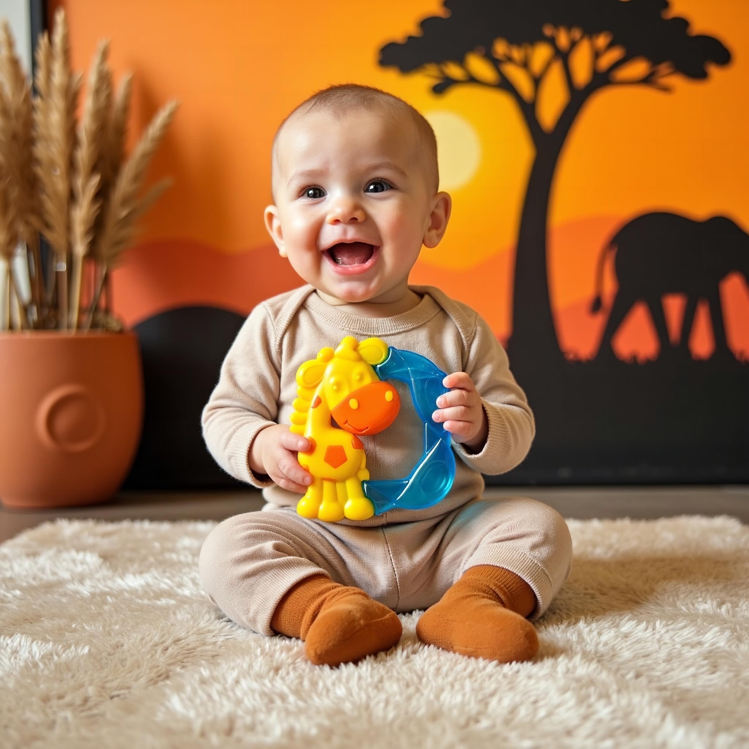 Playgro 0186336 Jerry Żyrafa chłodziwo gryzak, żółty/niebieski, mały