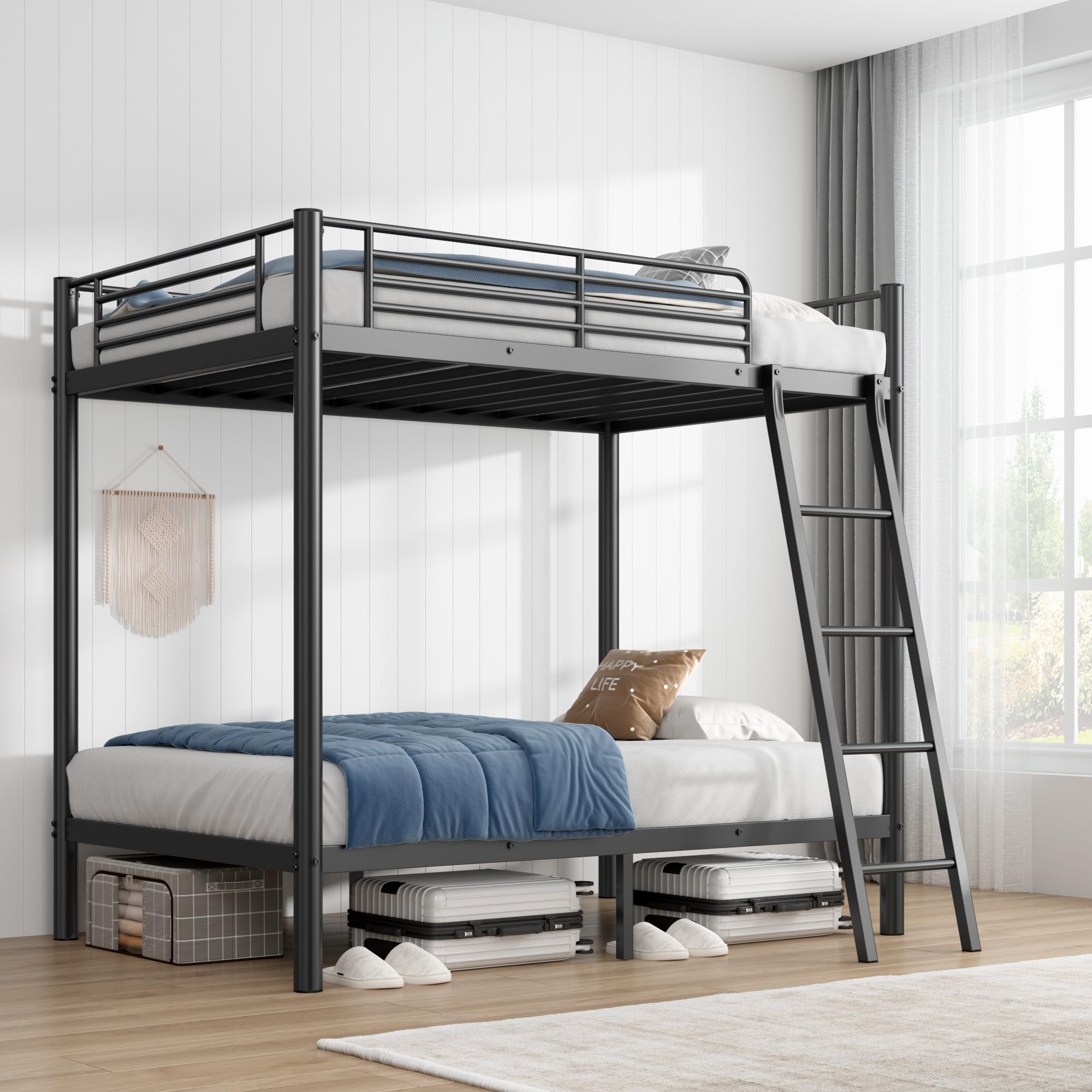 TBCOPTO Metal Bunk Bed Twin Over Twin, Heavy Duty Bunk Beds with Safety Ladder & Guardrail for Adults Teens, Space-Saving Metal Bunkbeds Twin for Dorm
