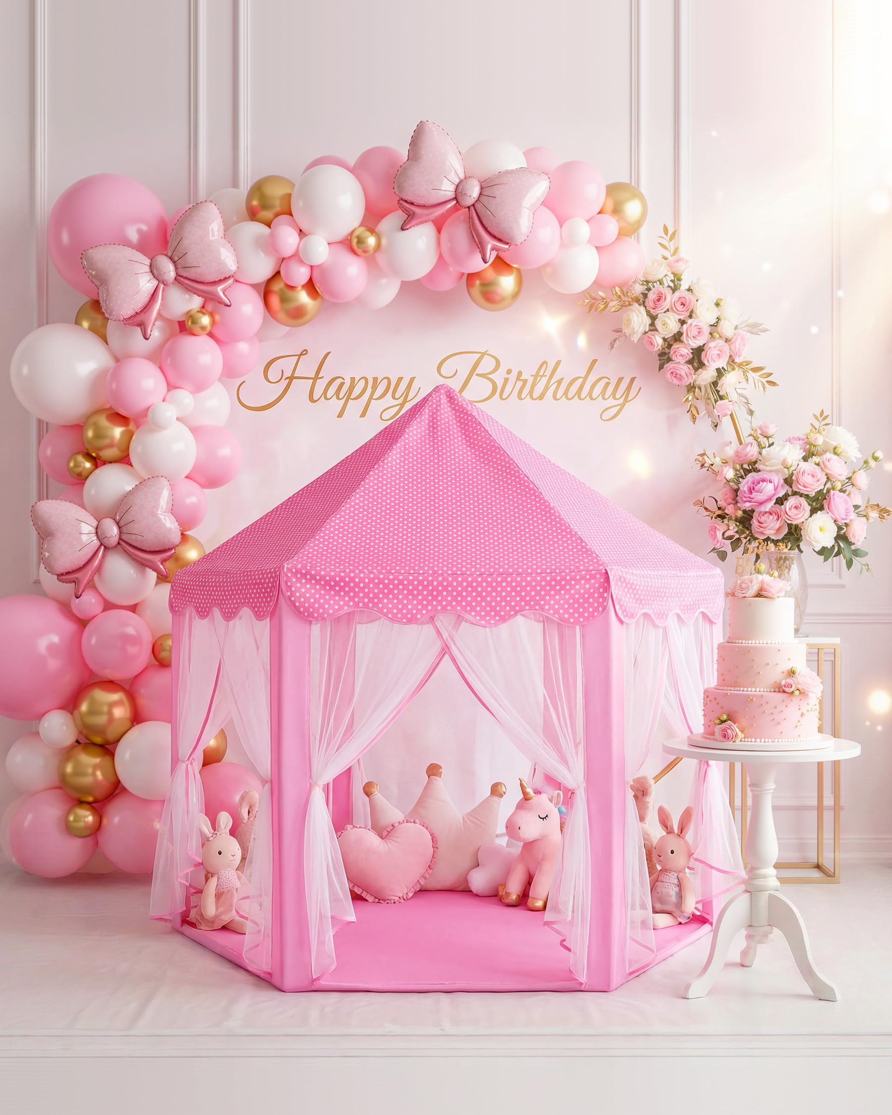 Wilwolfer Princess Tent Girls Play Tent Kids Indoor Castle Play House, Pink — Amazon image 5