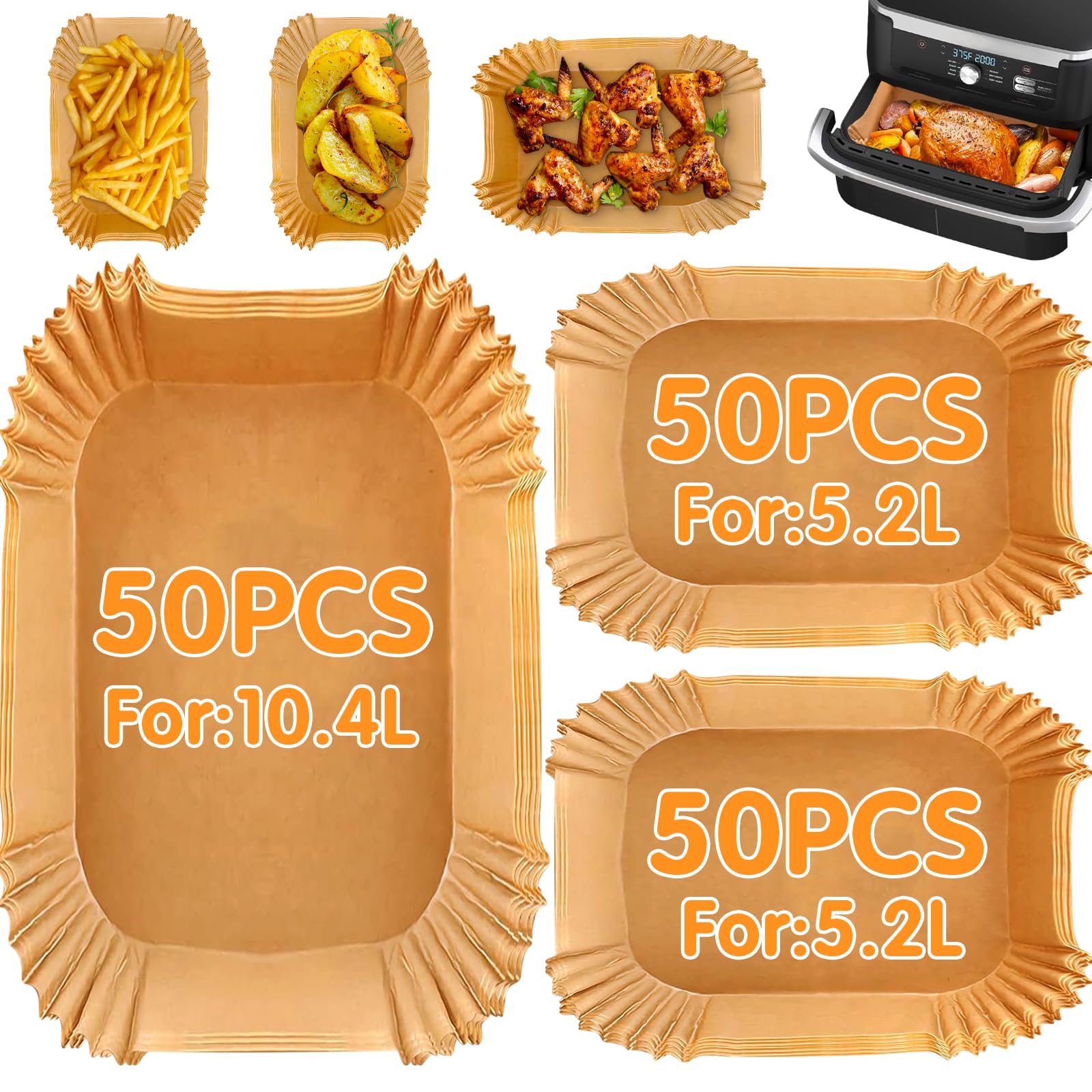 Carta Forno Per Friggitrice Ad Aria - 150 Fogli Antiaderenti, Resistente Al Calore, Per Ninja E Altre Marche - Foto 2