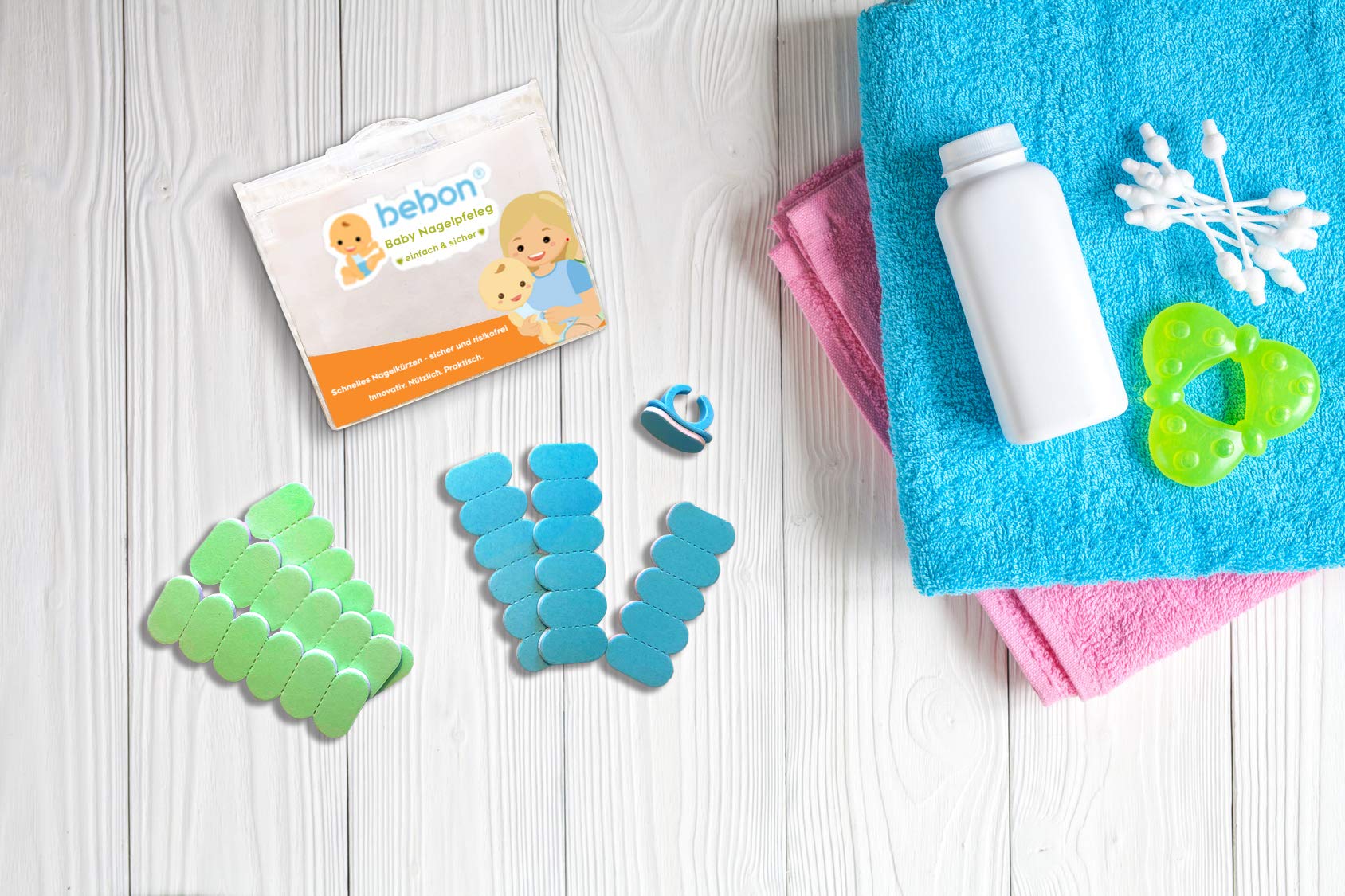 bebon® - Cura delle unghie per neonati, pratico set per la cura delle unghie dei neonati a partire da 0 mesi, idea regalo per le mamme in dolce attesa, 18 lime usa e getta
