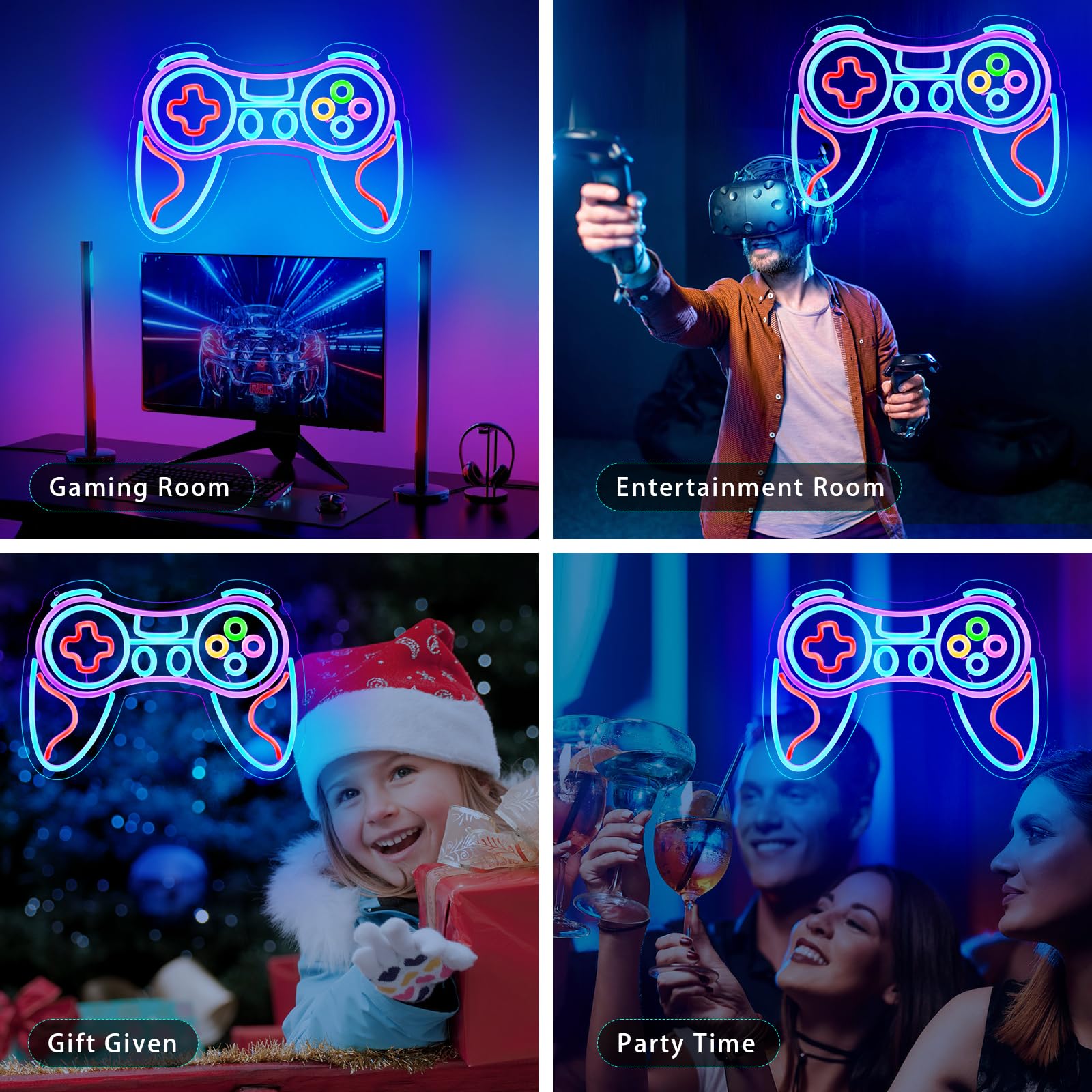 KHK Insegna al neon con controller di gioco, decorazione da parete per la stanza dei giocatori, insegna al neon da gioco per adolescenti, decorazione da parete a LED, regalo per ragazzi e bambini