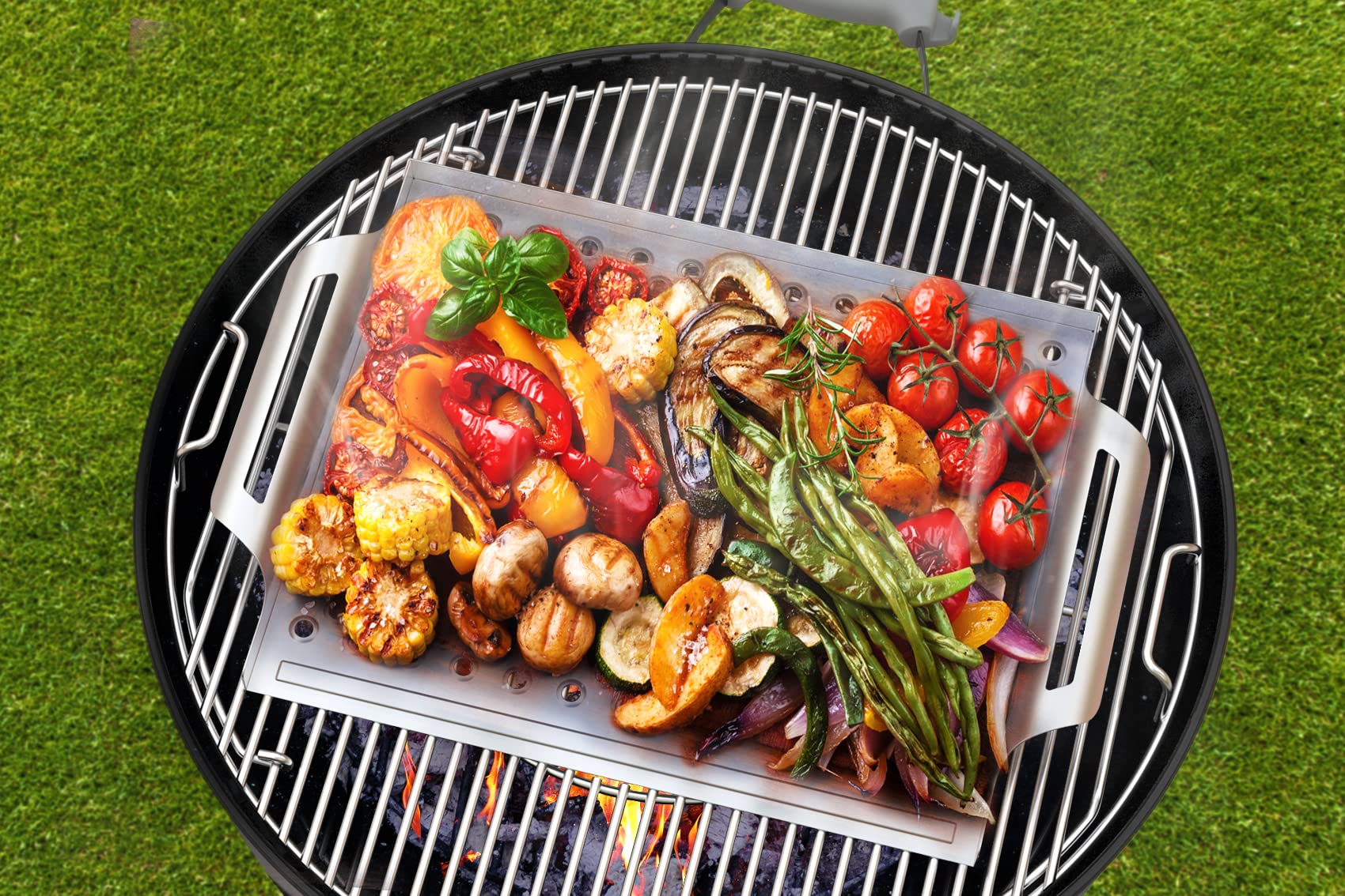 Onlyfire Set 3 Paniers Grill + Plateau Service - Acier Inoxydable, Cuisson Légumes, Poissons, Crevettes BBQ