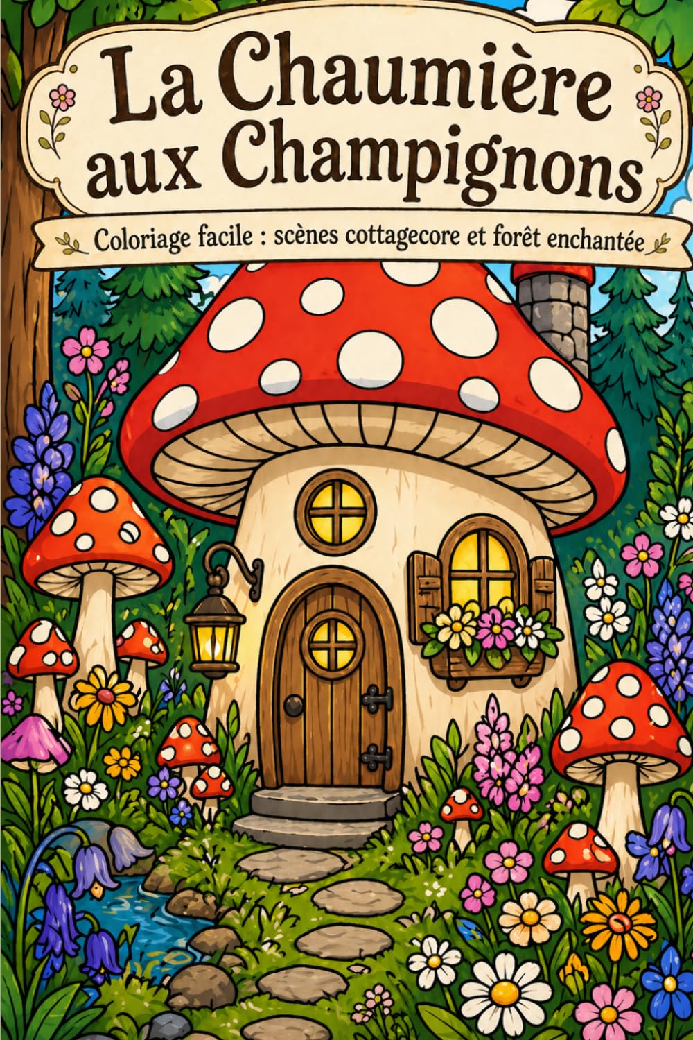 La Chaumière aux Champignons: Coloriage facile : scènes cottagecore et forêt enchantée