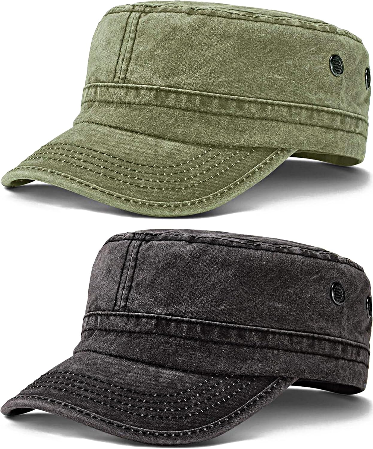 Cadet Caps Army Military Hats Washed Cotton Flat Top Hats Military Style Patrol Hat Adjustable Veteran Cap for Men