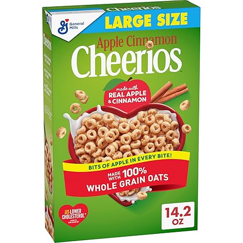 Vista 12 de Cheerios de manzana y canela, cereales para el desayuno sin gluten saludables para el corazón, hecho con avena integral, tamaño familiar, 19 onzas