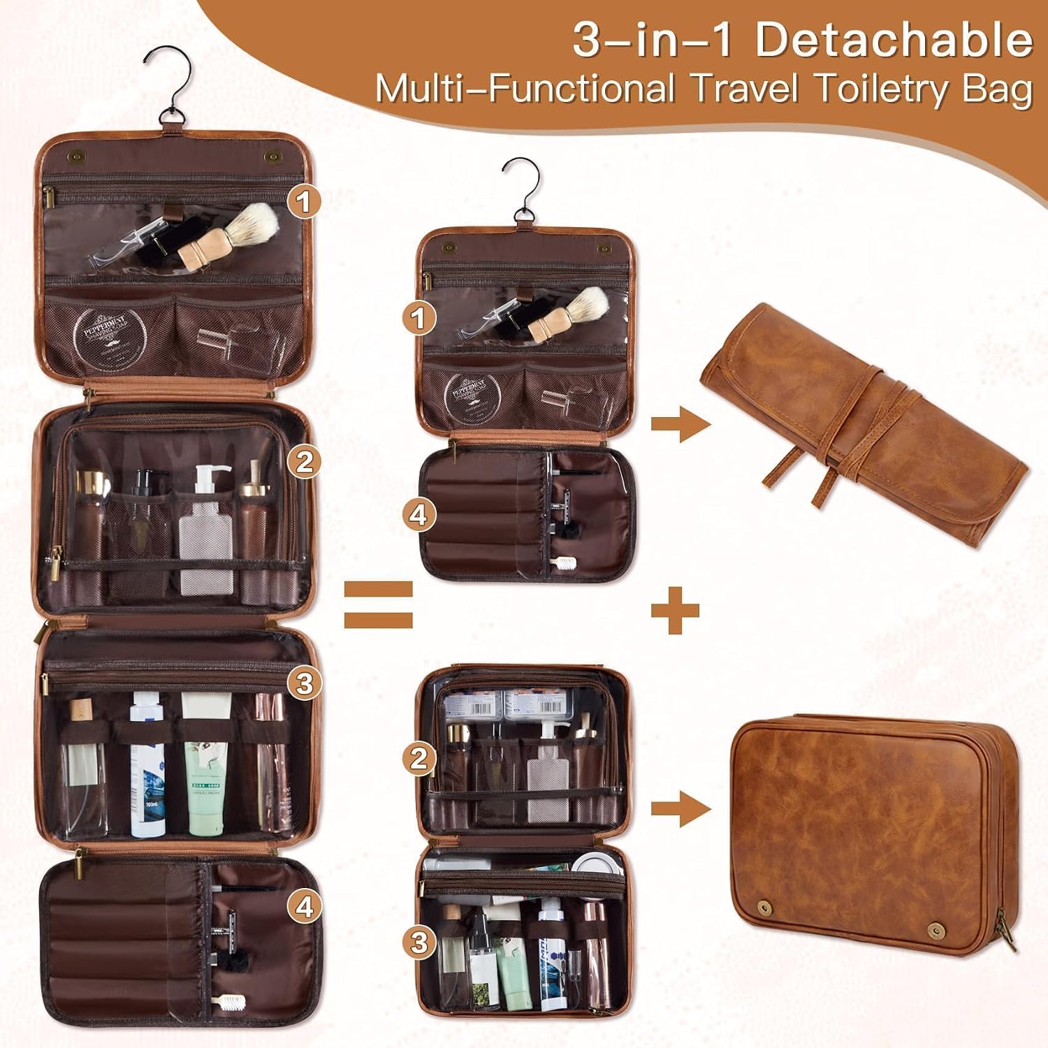 Personalized 3-in-1 Mens PU Leather Toiletry Shaving Bag image 3
