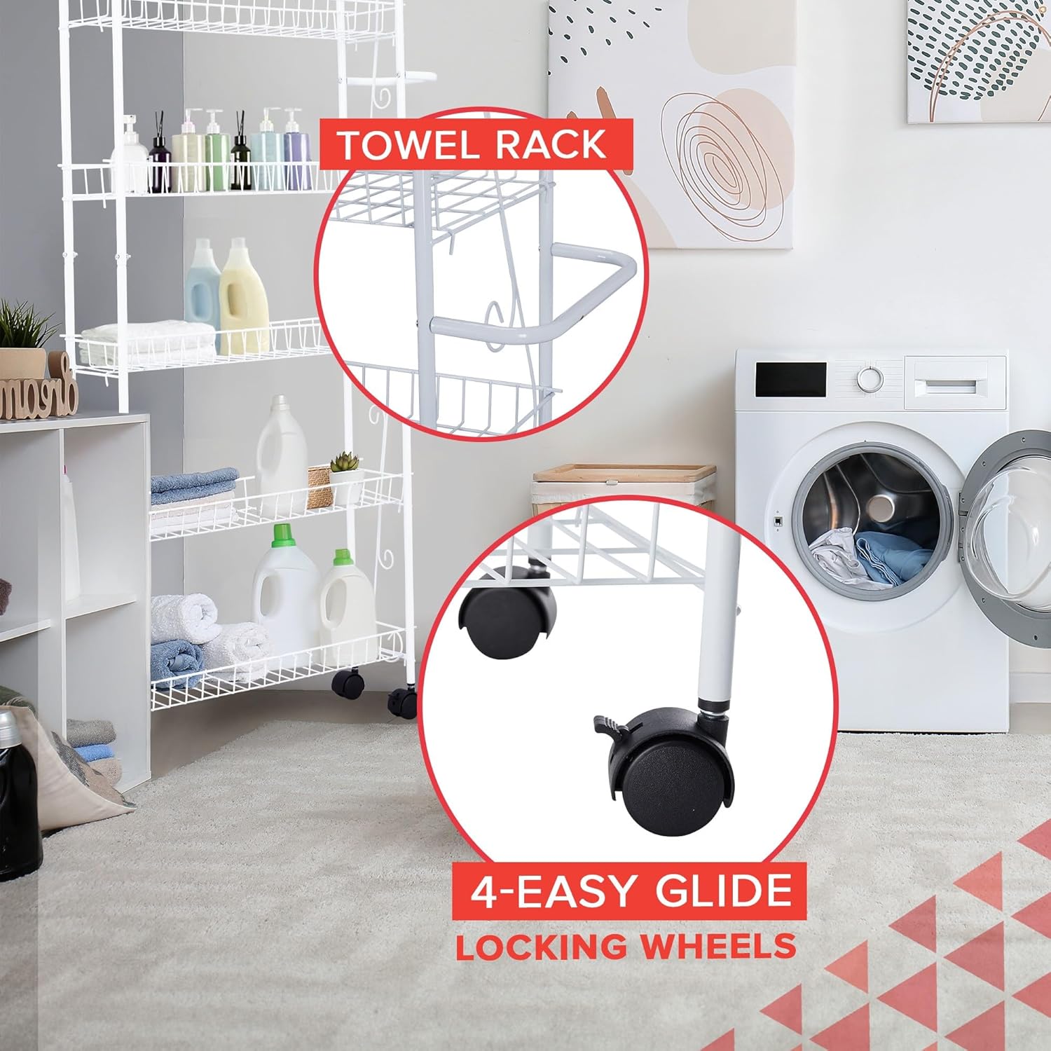 Slim Rolling Pantry Cart 6-Tier Shelf - Space-Saving Kitchen & Spice Rack on Wheels, 6" Deep, White Metal