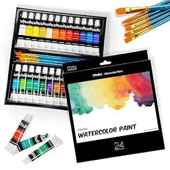 絵画の画材セット　絵の具　筆　など Amazon | Ohuhu 水彩絵の具セット 24色 6本水彩筆 絵の具 絵具