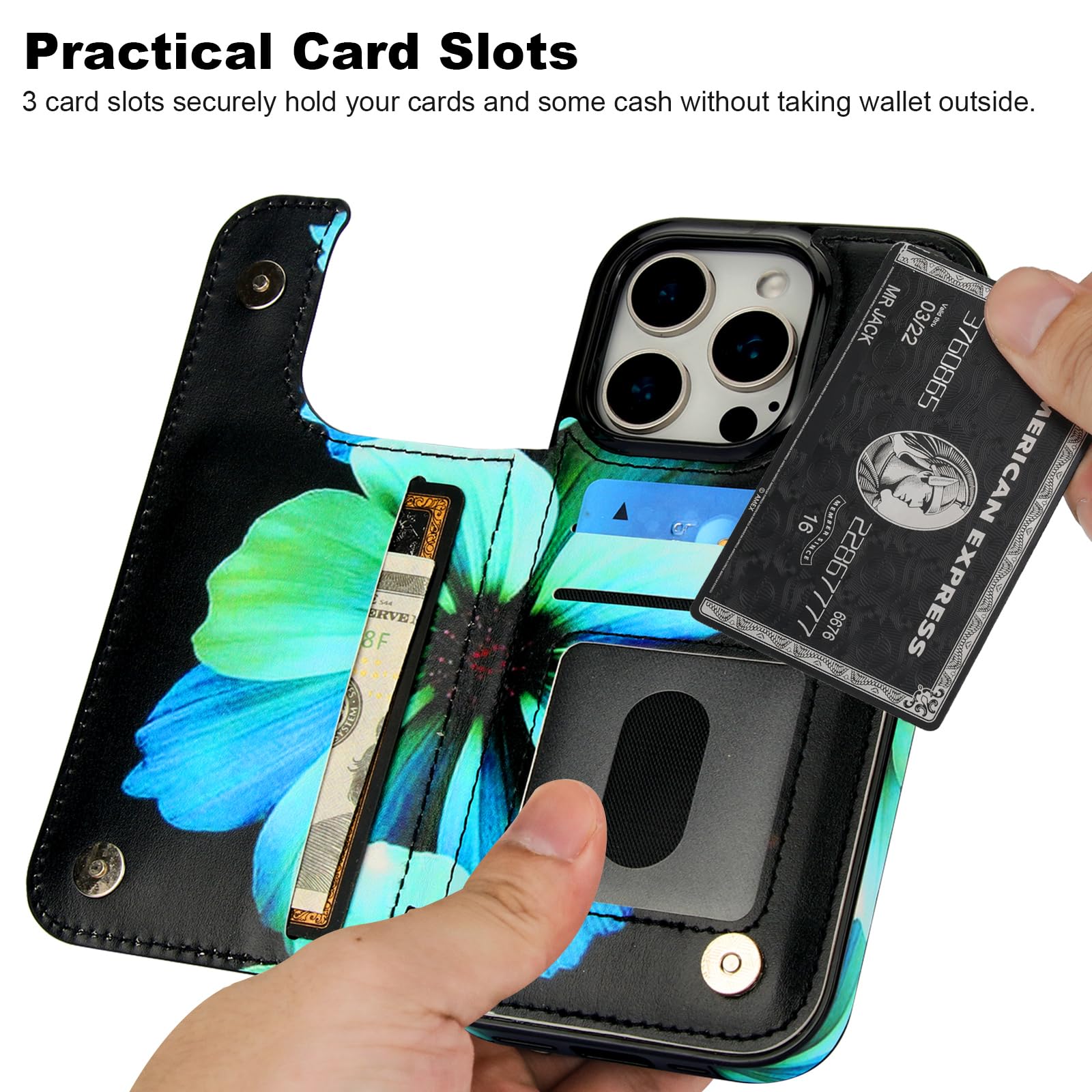 HAOPINSH For IPhone 16 Pro Max Wallet Case With Card Holder, Floral