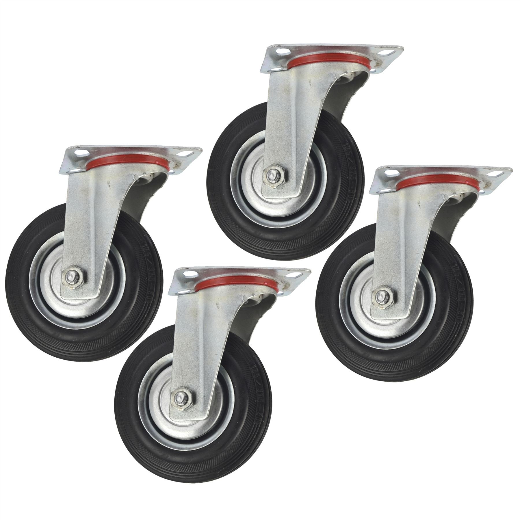 Ab Tools Black 5" (125Mm) Rubber Swivel Castor Wheels Trolley Furniture Caster (4 Pack) Cst07
