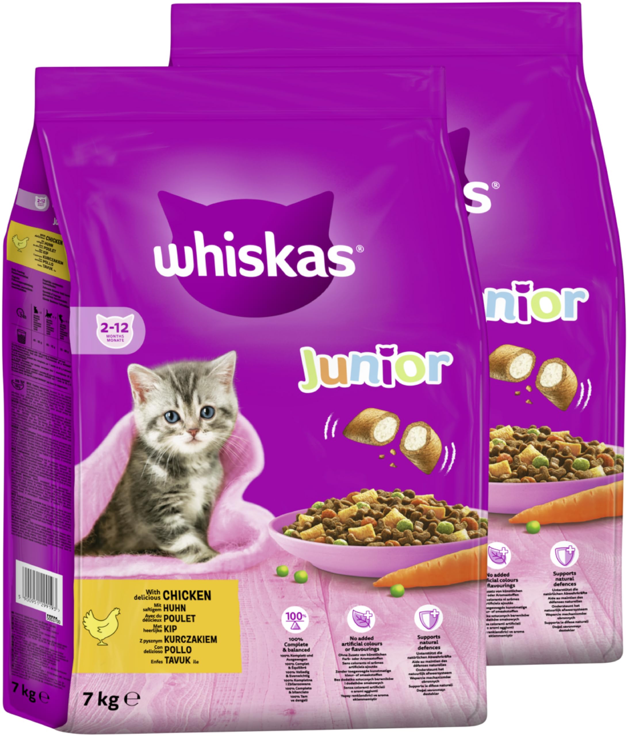 WHISKAS® Beutel Trocken Junior mit Huhn 2 x 7kg