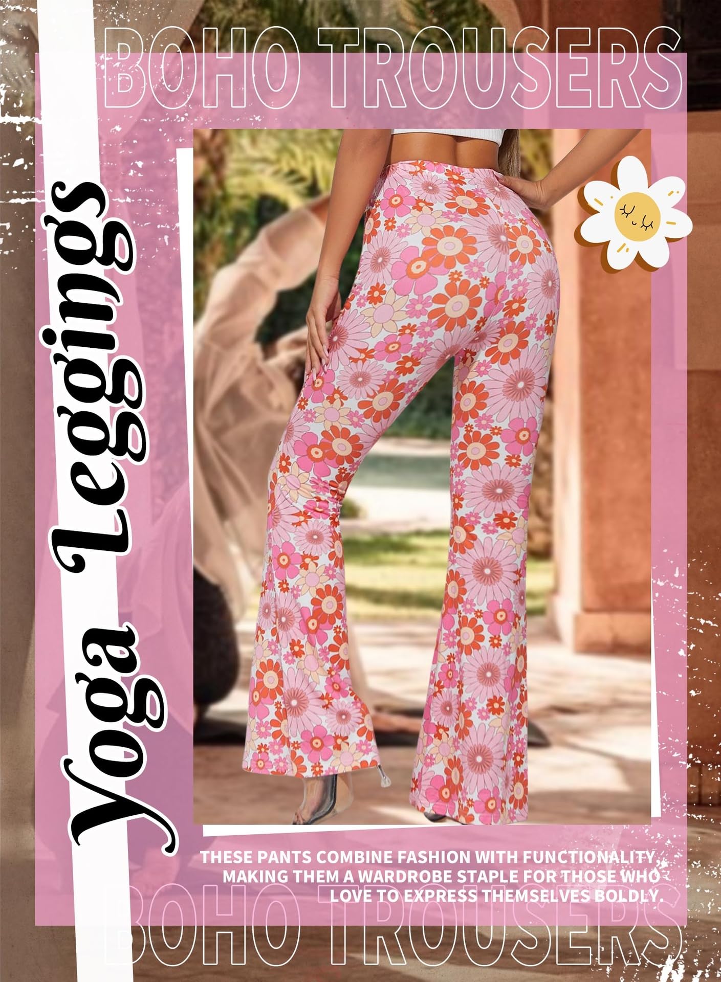 EVELUST Damen Karierte Schlaghose – High Waist Retro Y2k Partyhose Karneval Fasching Festival Rave 90er 2000er Vintage Outfit Pink Weiß Elegante Leggings
