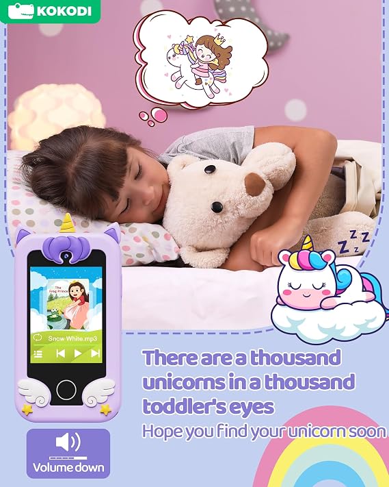 KOKODI Kids Smart Phone, Touchscreen HD Dual Camera Cell Phone for Kids, Christmas Birthday Gifts Dinosaur Play Phone for 3-10 Children, Travel Toy Preschool Learning Education Toy (Purple)
