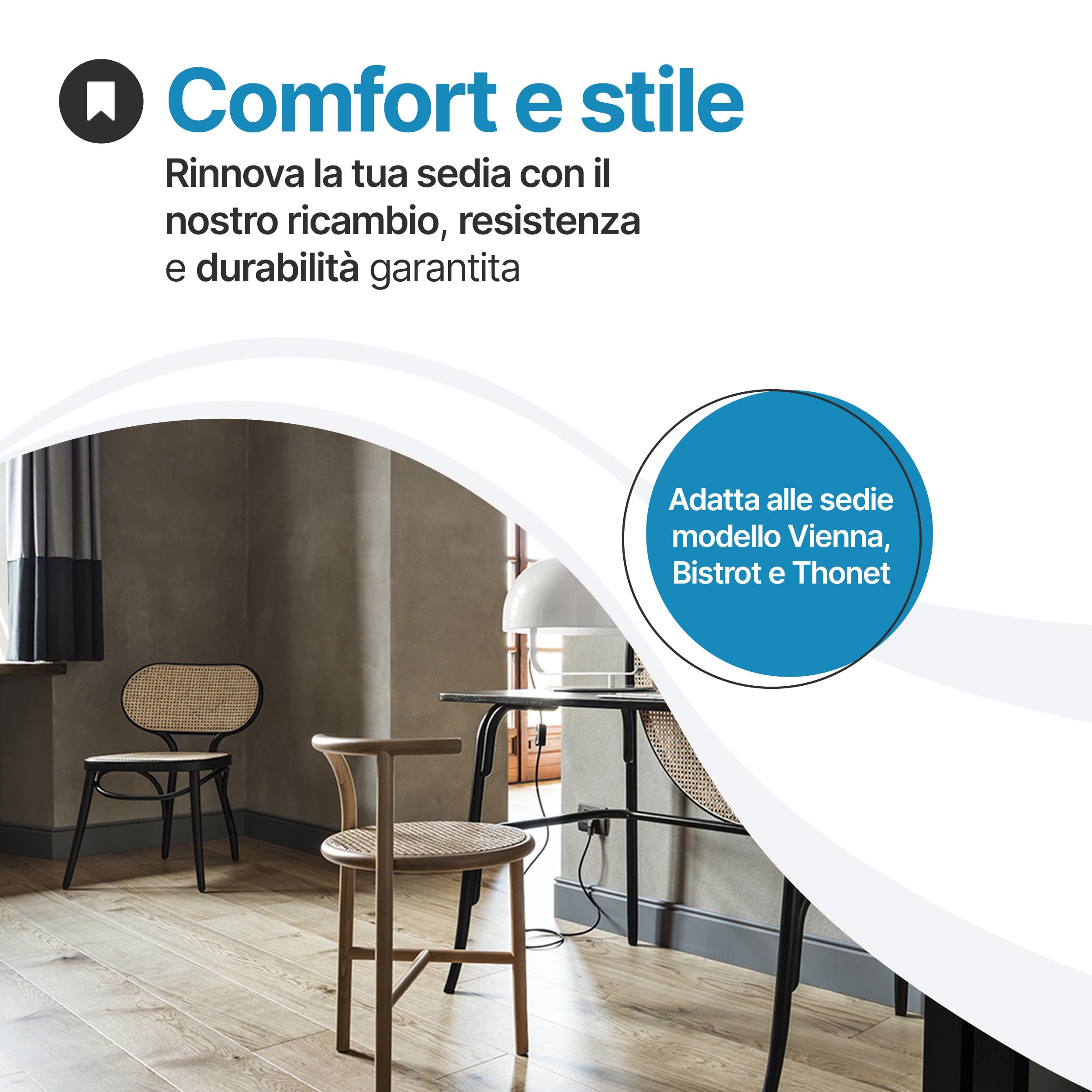 Tomaino - Fondelli Sedie Rotondi 40x40 cm in Stile Vienna - Set 10 Ricambi Sedute Per Sedie in Stile Bistrot Thonet - Sedute Sedie Nere con Disegno in Paglia di Vienna