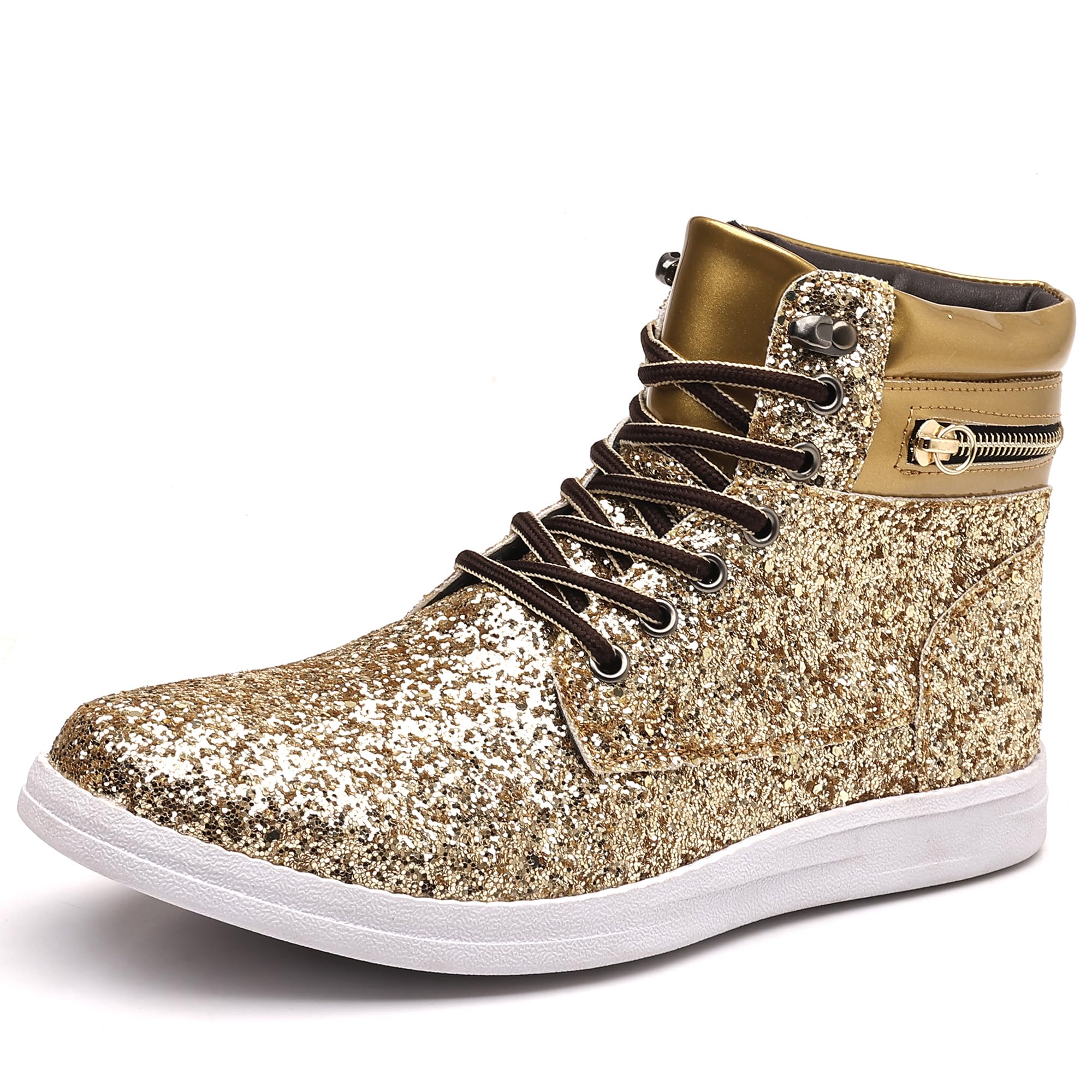 Trsorini Glitter Mens Shoes High Top Fashion Sparkly Sneakers Shiny Bling Sequin for Male