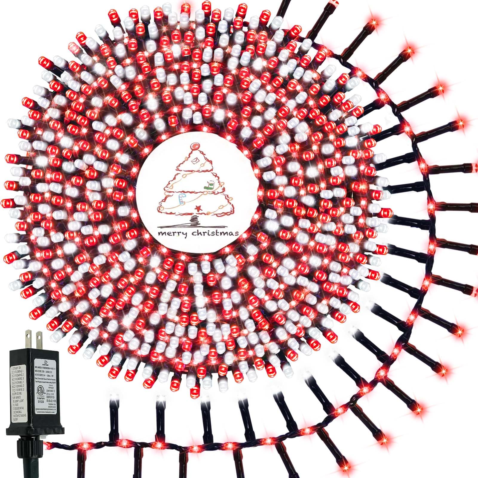 800 LED Christmas Tree Lights, Flowing Twinkling Cluster Lights Outdoor