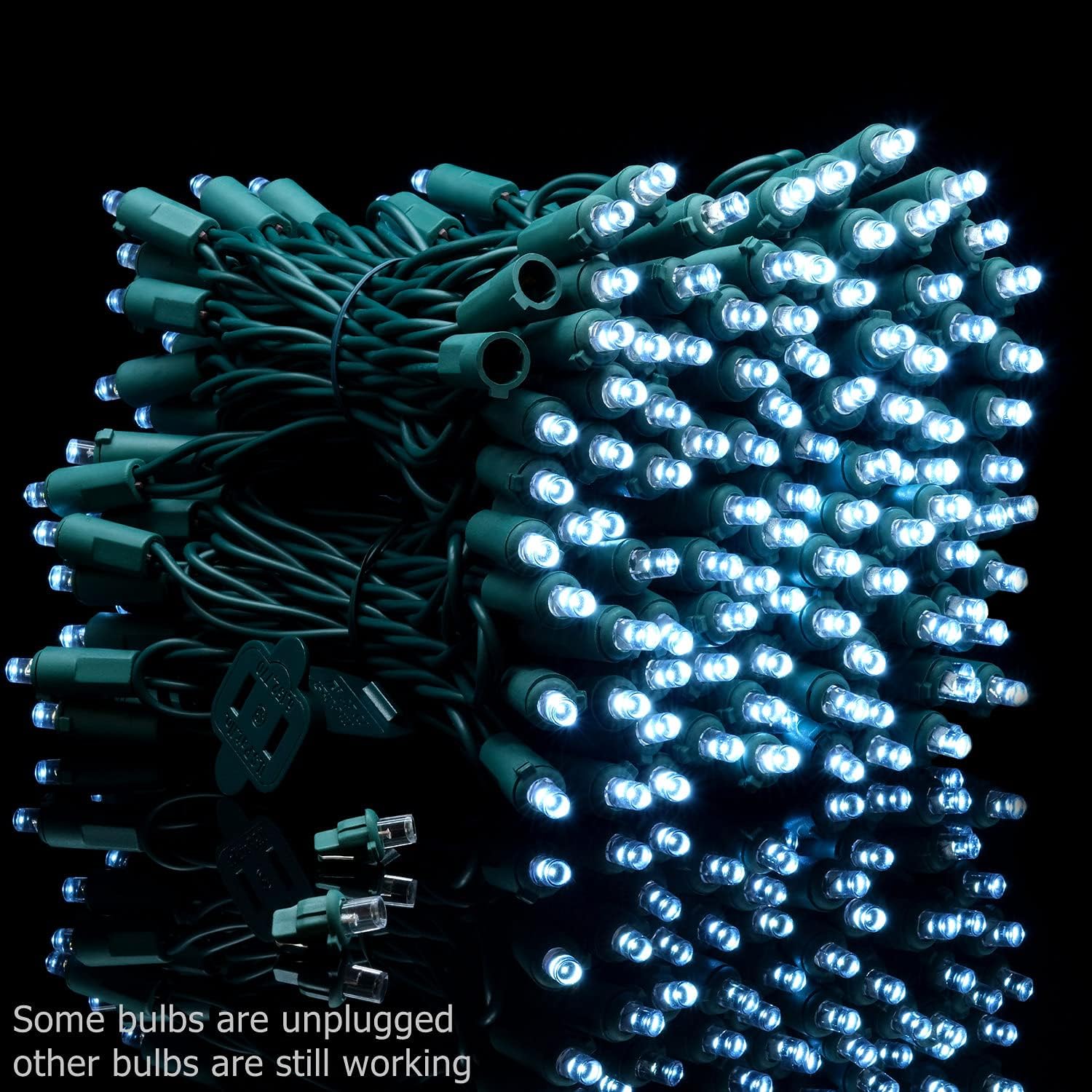 YULETIME 200 Cool White Wide Angle LED Christmas Lights, 66 Feet Green Wire UL Certified 5mm Holiday String Light Set (Cool White)