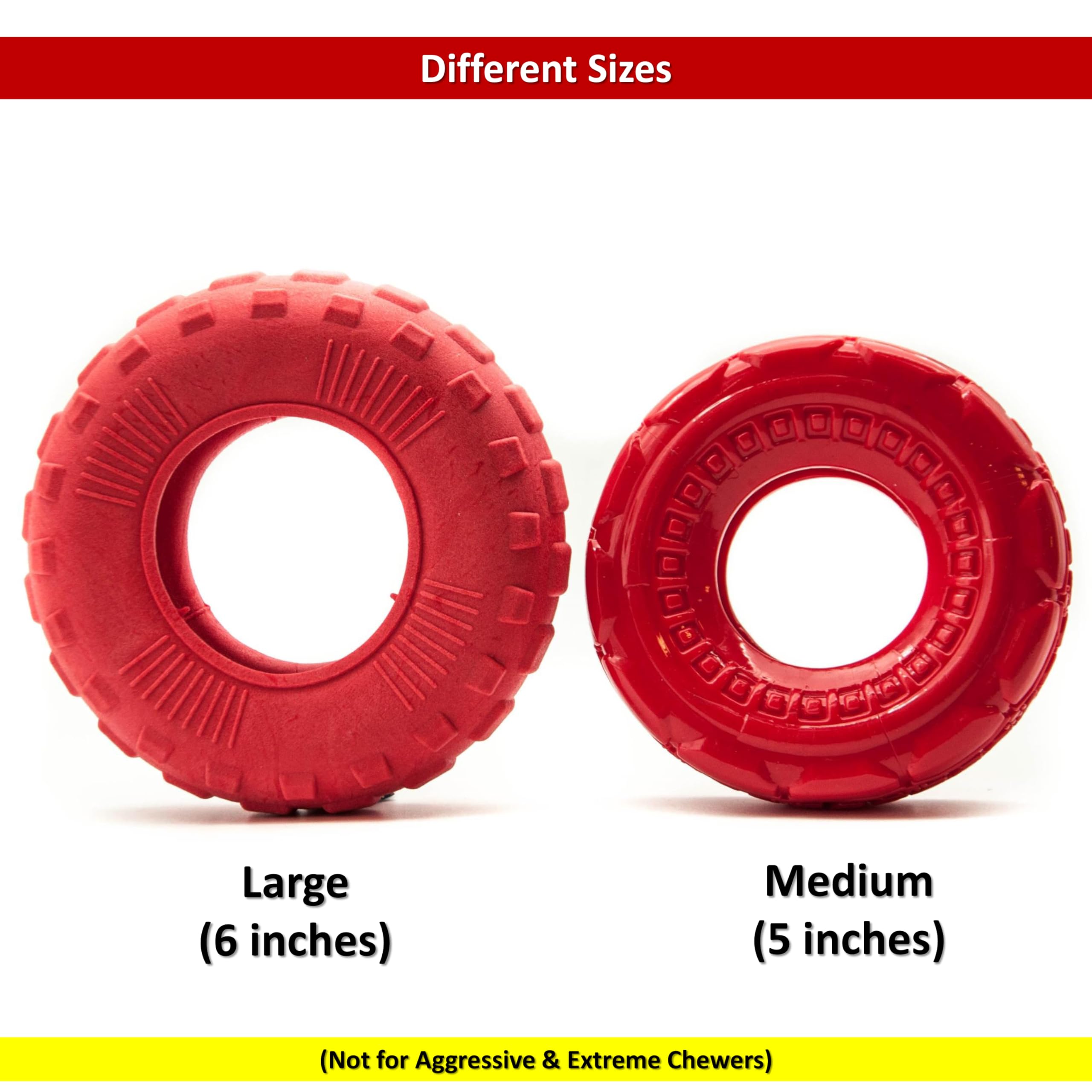 Lot de 2 jouets à mâcher en caoutchouc pour chien de 12,7 cm | TPR Tough Dog Toys Large Medium | Roue de pneu | Jouets interactifs pour chien pour l'ennui | Jouets flottants pour chien | Jouets de