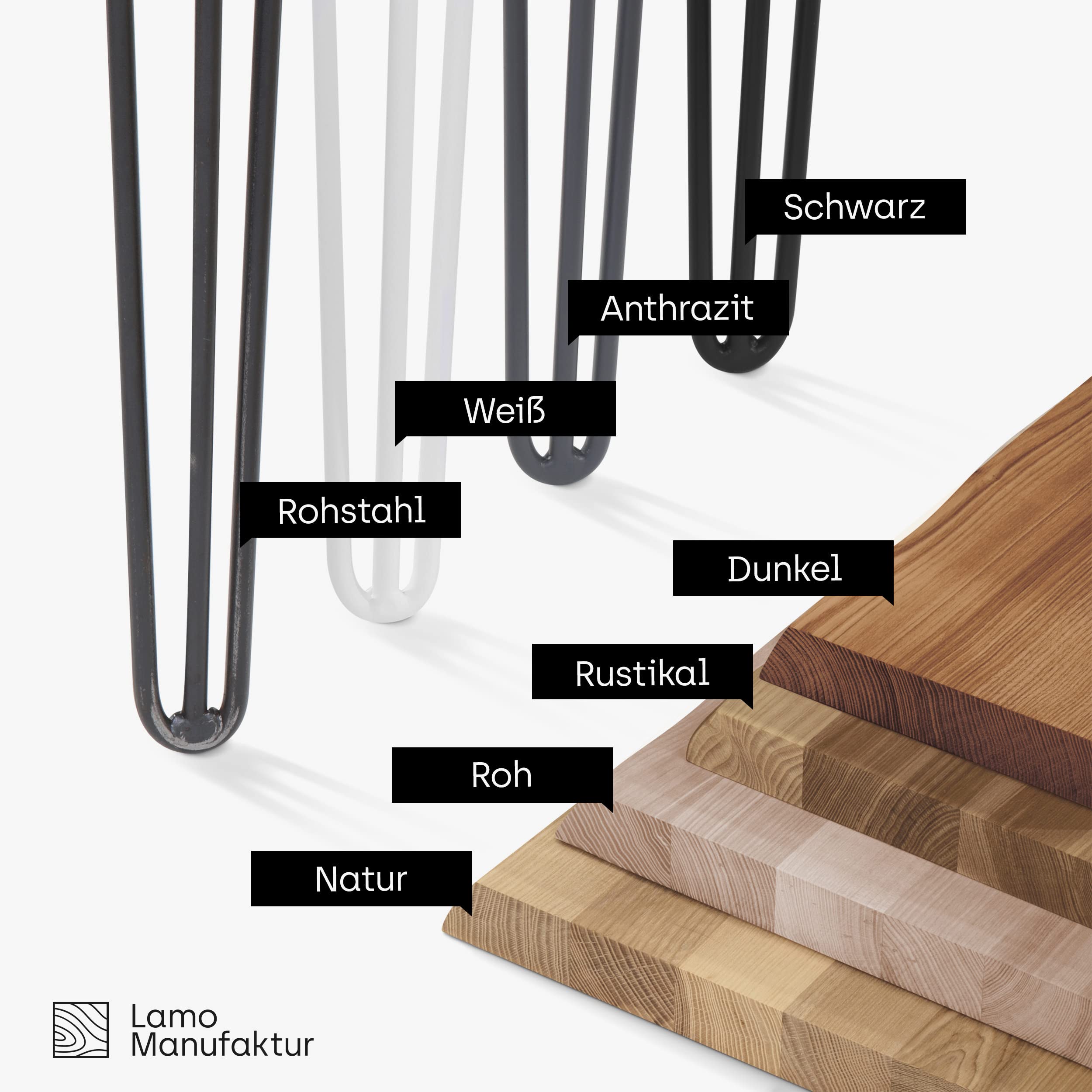 LAMO Manufaktur Esstisch Küchentisch Schreibtisch Couchtisch aus Massivholz, mit Baumkante 120x80x76 cm (AxBxH), Creative, Roh/Rohstahl mit Klarlack, LEB-01-A-001-0000Cr