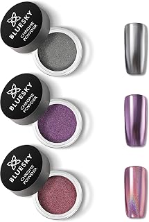 Blusky Chrome Nail Powder Set with Applicator Brush Metallic Gel Nail Art Pink Purple Silver 3 X 5G